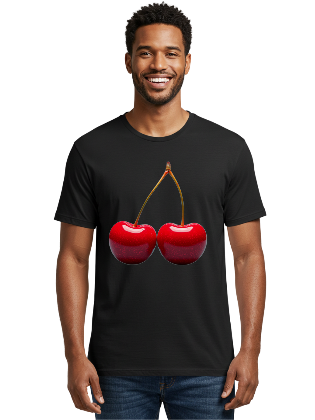 Two-Cherries-1 Men'S Graphic Tee, 100% Cotton, Comfortable Casual Summer Wear, Machine Washable, Vintage Camera, Old Camera, Antique Camera, Black Camera, Classic Photography, Photography Equipment, Nostalgic Device, Film Camera, Camera Art Bal532