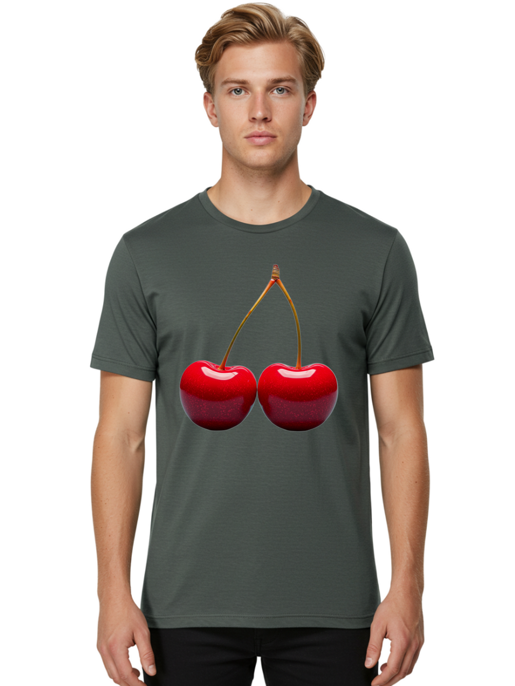 Two-Cherries-1 Men'S Graphic Tee, 100% Cotton, Comfortable Casual Summer Wear, Machine Washable, Vintage Camera, Old Camera, Antique Camera, Black Camera, Classic Photography, Photography Equipment, Nostalgic Device, Film Camera, Camera Art Bal532