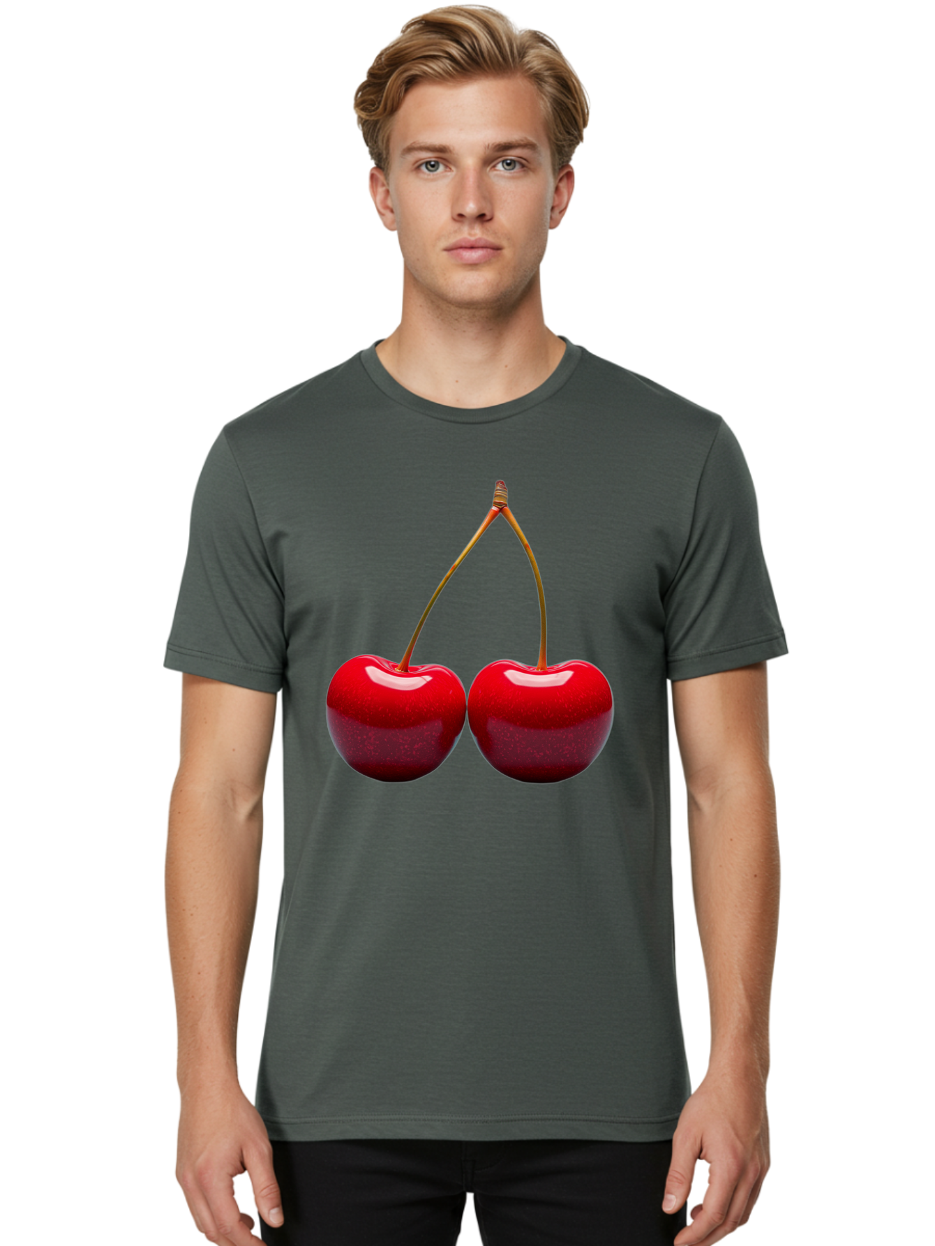 Two-Cherries-1 Men'S Graphic Tee, 100% Cotton, Comfortable Casual Summer Wear, Machine Washable, Vintage Camera, Old Camera, Antique Camera, Black Camera, Classic Photography, Photography Equipment, Nostalgic Device, Film Camera, Camera Art Bal532