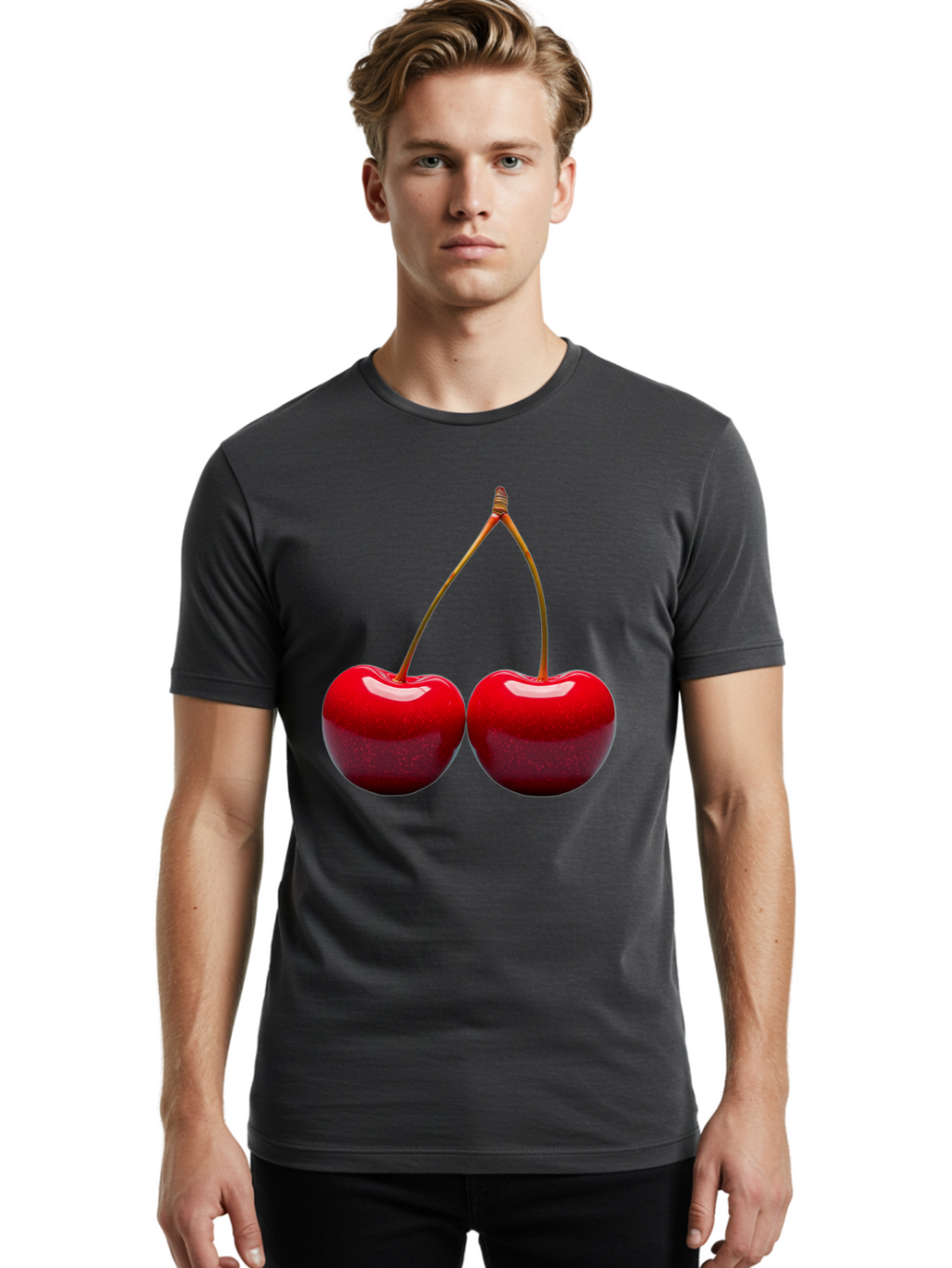 Two-Cherries-1 Men'S Graphic Tee, 100% Cotton, Comfortable Casual Summer Wear, Machine Washable, Vintage Camera, Old Camera, Antique Camera, Black Camera, Classic Photography, Photography Equipment, Nostalgic Device, Film Camera, Camera Art Bal532