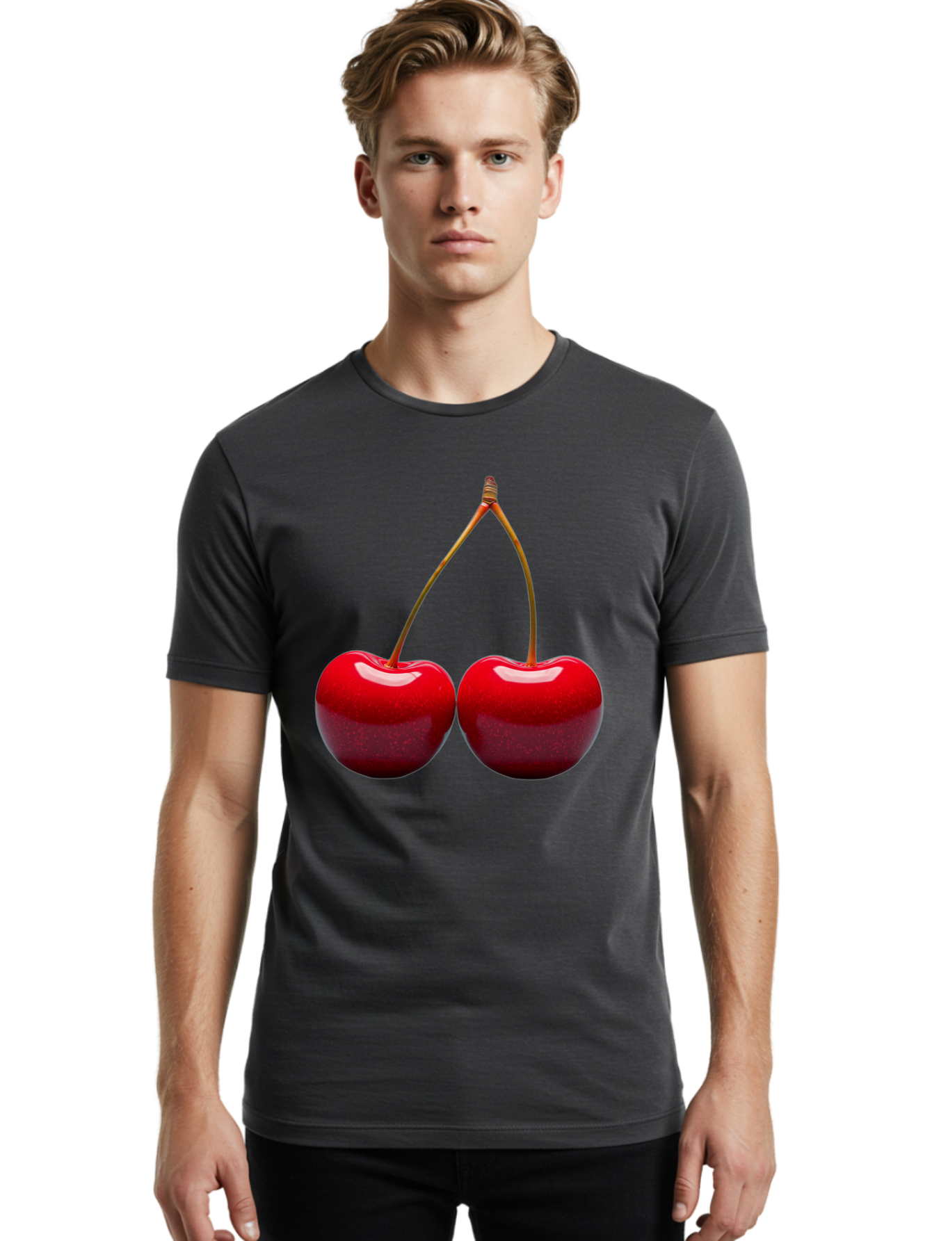 Two-Cherries-1 Men'S Graphic Tee, 100% Cotton, Comfortable Casual Summer Wear, Machine Washable, Vintage Camera, Old Camera, Antique Camera, Black Camera, Classic Photography, Photography Equipment, Nostalgic Device, Film Camera, Camera Art Bal532