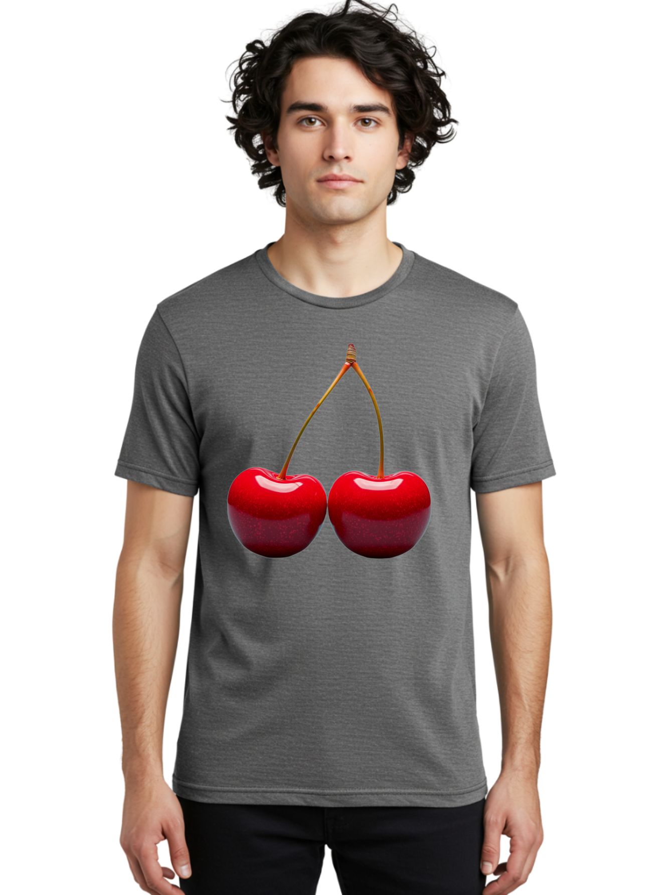 Two-Cherries-1 Men'S Graphic Tee, 100% Cotton, Comfortable Casual Summer Wear, Machine Washable, Vintage Camera, Old Camera, Antique Camera, Black Camera, Classic Photography, Photography Equipment, Nostalgic Device, Film Camera, Camera Art Bal532