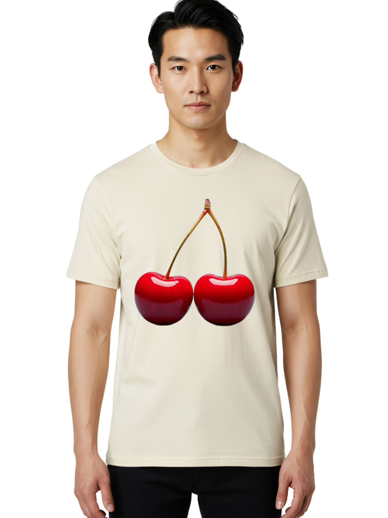 Two-Cherries-1 Men'S Graphic Tee, 100% Cotton, Comfortable Casual Summer Wear, Machine Washable, Vintage Camera, Old Camera, Antique Camera, Black Camera, Classic Photography, Photography Equipment, Nostalgic Device, Film Camera, Camera Art Bal532