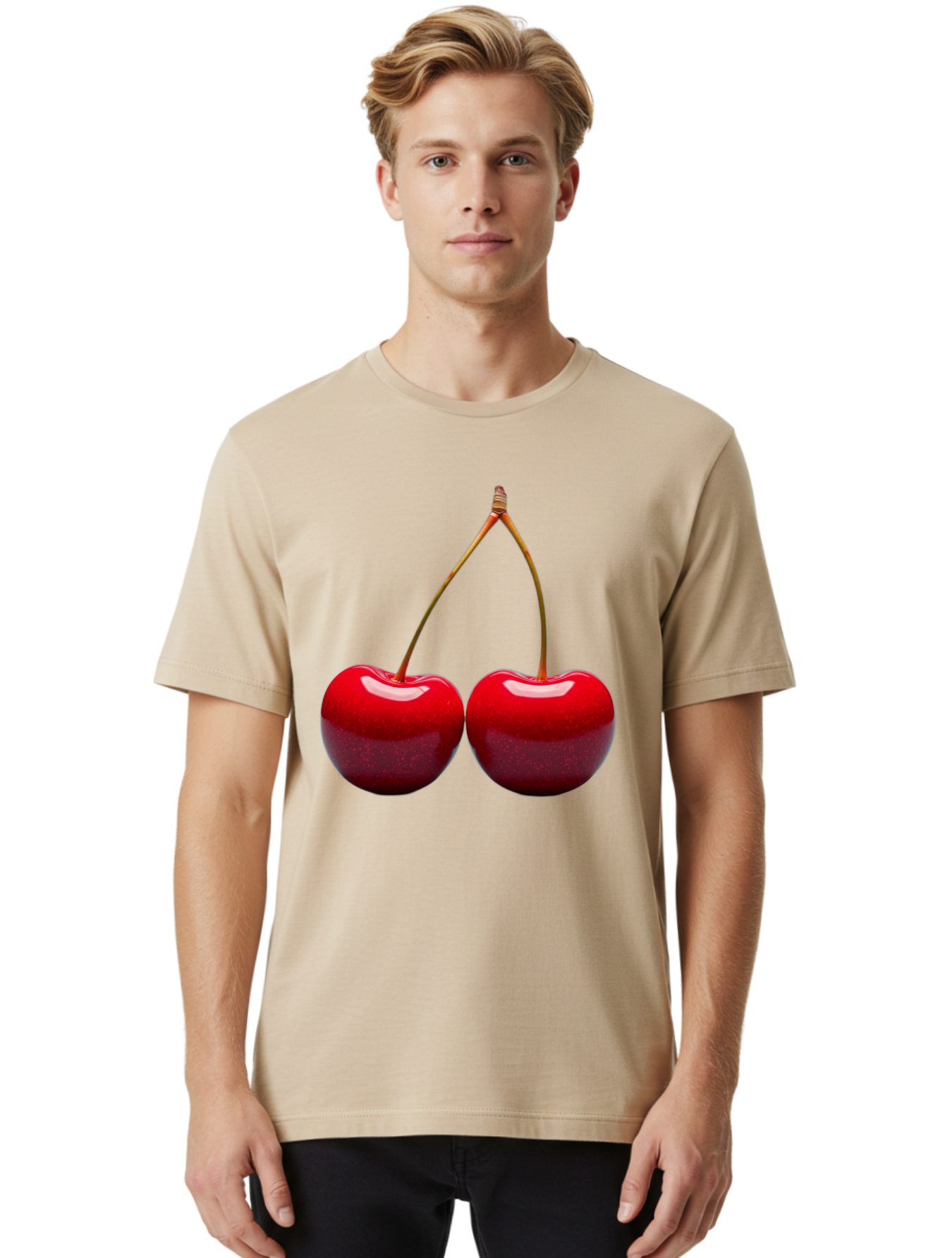 Two-Cherries-1 Men'S Graphic Tee, 100% Cotton, Comfortable Casual Summer Wear, Machine Washable, Vintage Camera, Old Camera, Antique Camera, Black Camera, Classic Photography, Photography Equipment, Nostalgic Device, Film Camera, Camera Art Bal532