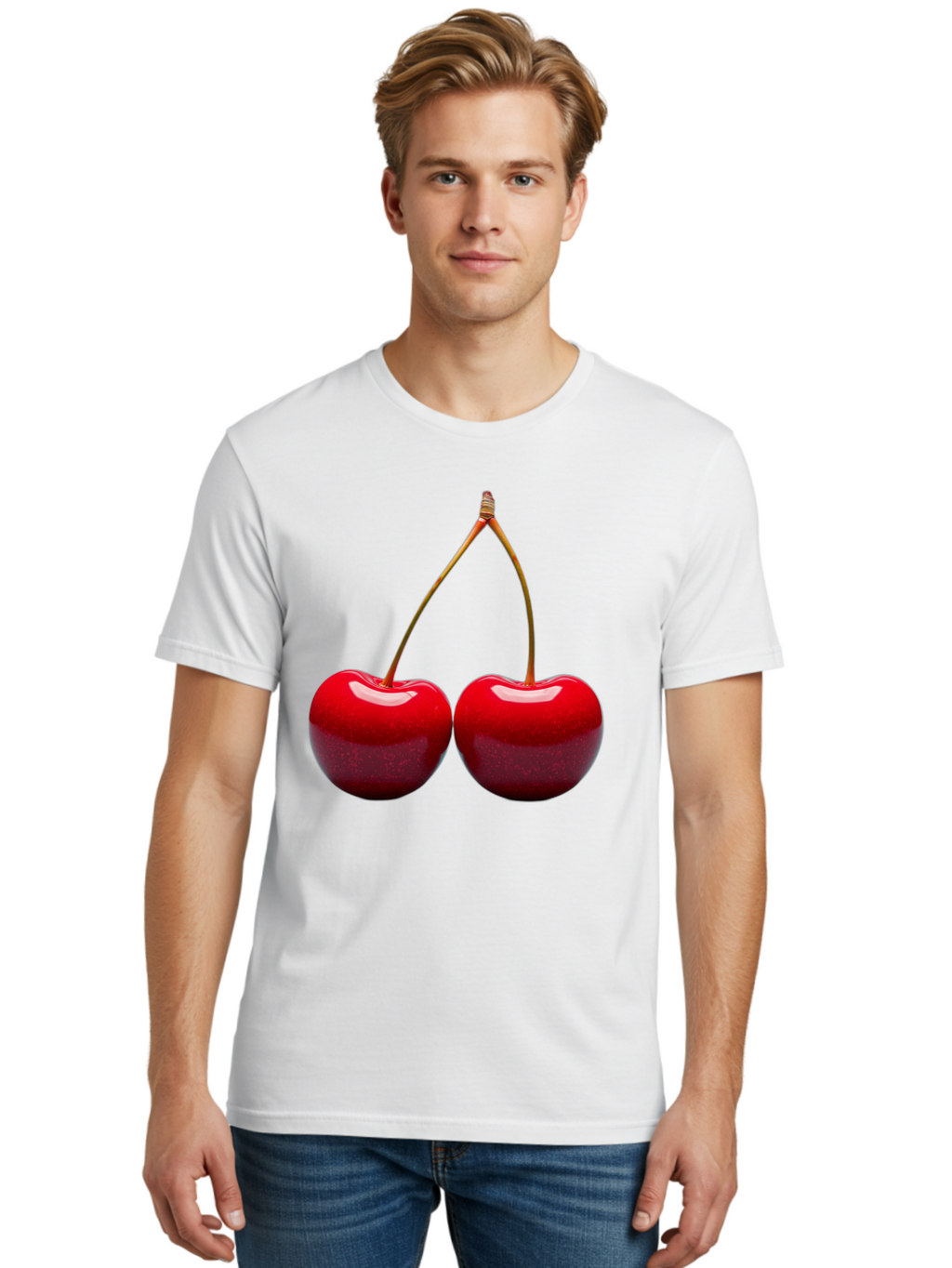 Two-Cherries-1 Men'S Graphic Tee, 100% Cotton, Comfortable Casual Summer Wear, Machine Washable, Vintage Camera, Old Camera, Antique Camera, Black Camera, Classic Photography, Photography Equipment, Nostalgic Device, Film Camera, Camera Art Bal532