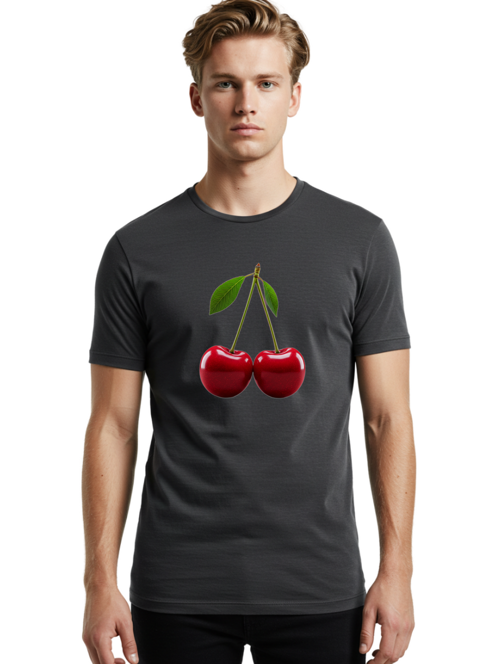 Two-Cherries-2 Men'S Graphic Tee, 100% Cotton, Comfortable Casual Summer Wear, Machine Washable, Vintage Camera, Old Camera, Antique Camera, Black Camera, Classic Photography, Photography Equipment, Nostalgic Device, Film Camera, Camera Art Bal533