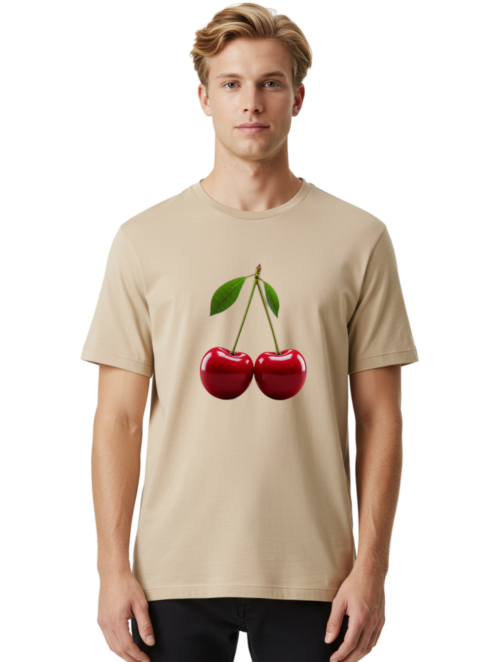 Two-Cherries-2 Men'S Graphic Tee, 100% Cotton, Comfortable Casual Summer Wear, Machine Washable, Vintage Camera, Old Camera, Antique Camera, Black Camera, Classic Photography, Photography Equipment, Nostalgic Device, Film Camera, Camera Art Bal533
