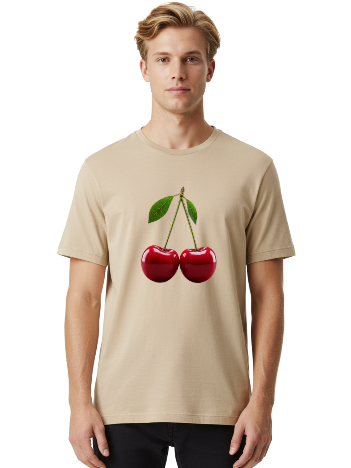 Two-Cherries-2 Men'S Graphic Tee, 100% Cotton, Comfortable Casual Summer Wear, Machine Washable, Vintage Camera, Old Camera, Antique Camera, Black Camera, Classic Photography, Photography Equipment, Nostalgic Device, Film Camera, Camera Art Bal533