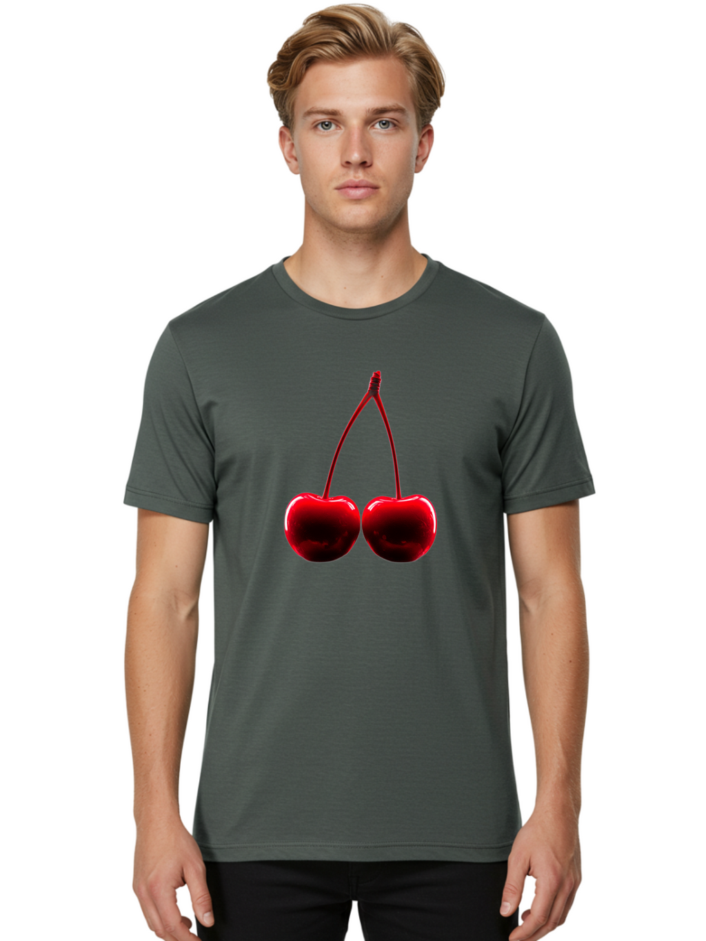 Two-Cherries-3 Men'S Graphic Tee, 100% Cotton, Comfortable Casual Summer Wear, Machine Washable, Vintage Camera, Old Camera, Antique Camera, Black Camera, Classic Photography, Photography Equipment, Nostalgic Device, Film Camera, Camera Art Bal534