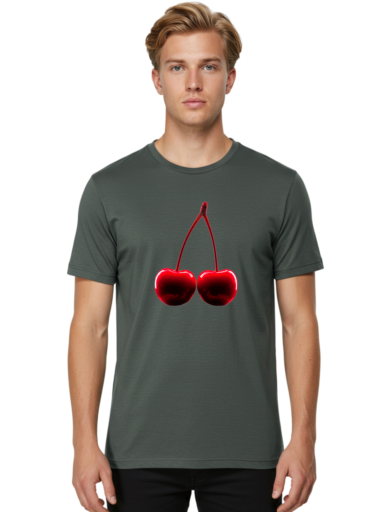 Two-Cherries-3 Men'S Graphic Tee, 100% Cotton, Comfortable Casual Summer Wear, Machine Washable, Vintage Camera, Old Camera, Antique Camera, Black Camera, Classic Photography, Photography Equipment, Nostalgic Device, Film Camera, Camera Art Bal534