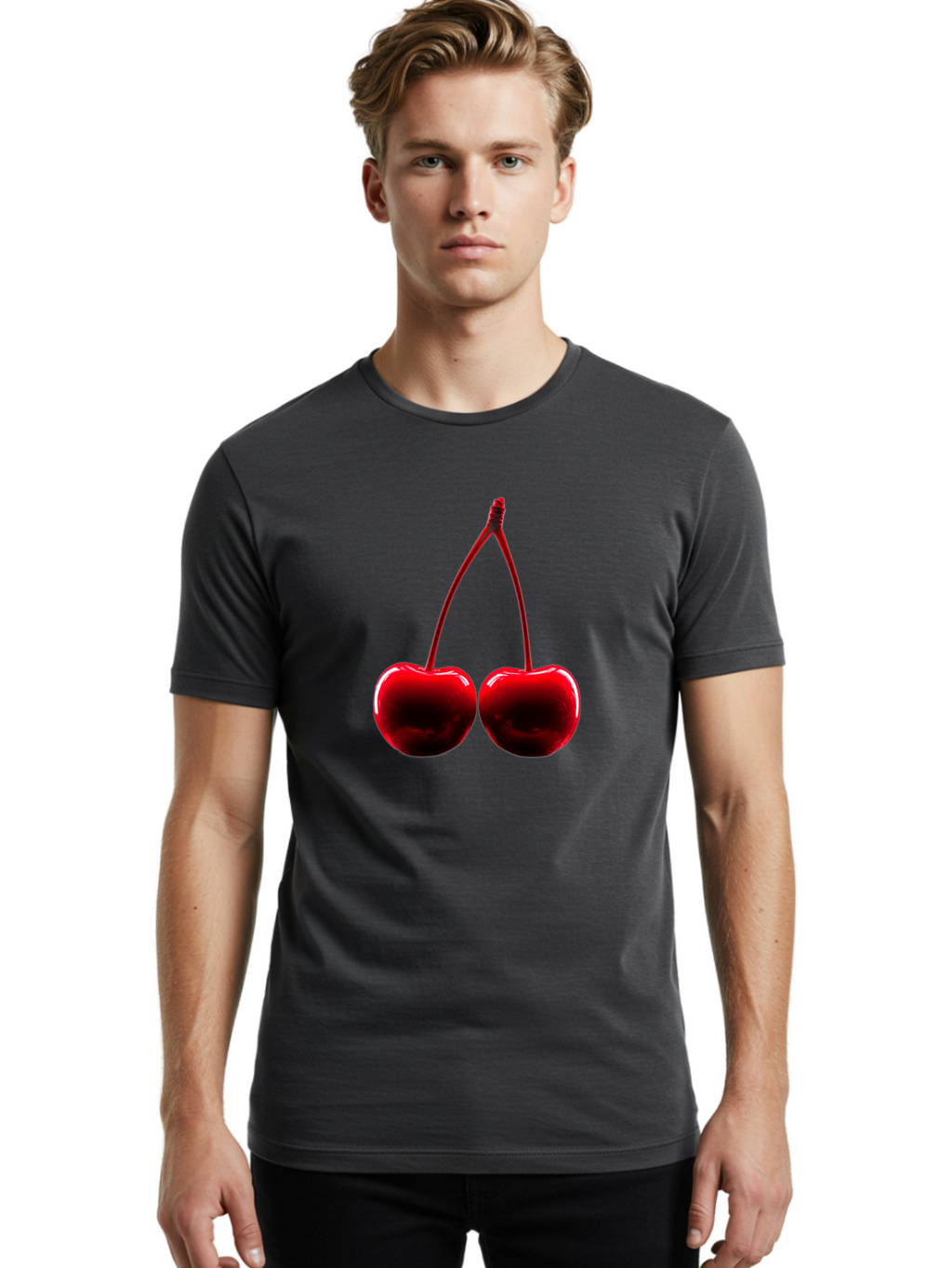 Two-Cherries-3 Men'S Graphic Tee, 100% Cotton, Comfortable Casual Summer Wear, Machine Washable, Vintage Camera, Old Camera, Antique Camera, Black Camera, Classic Photography, Photography Equipment, Nostalgic Device, Film Camera, Camera Art Bal534