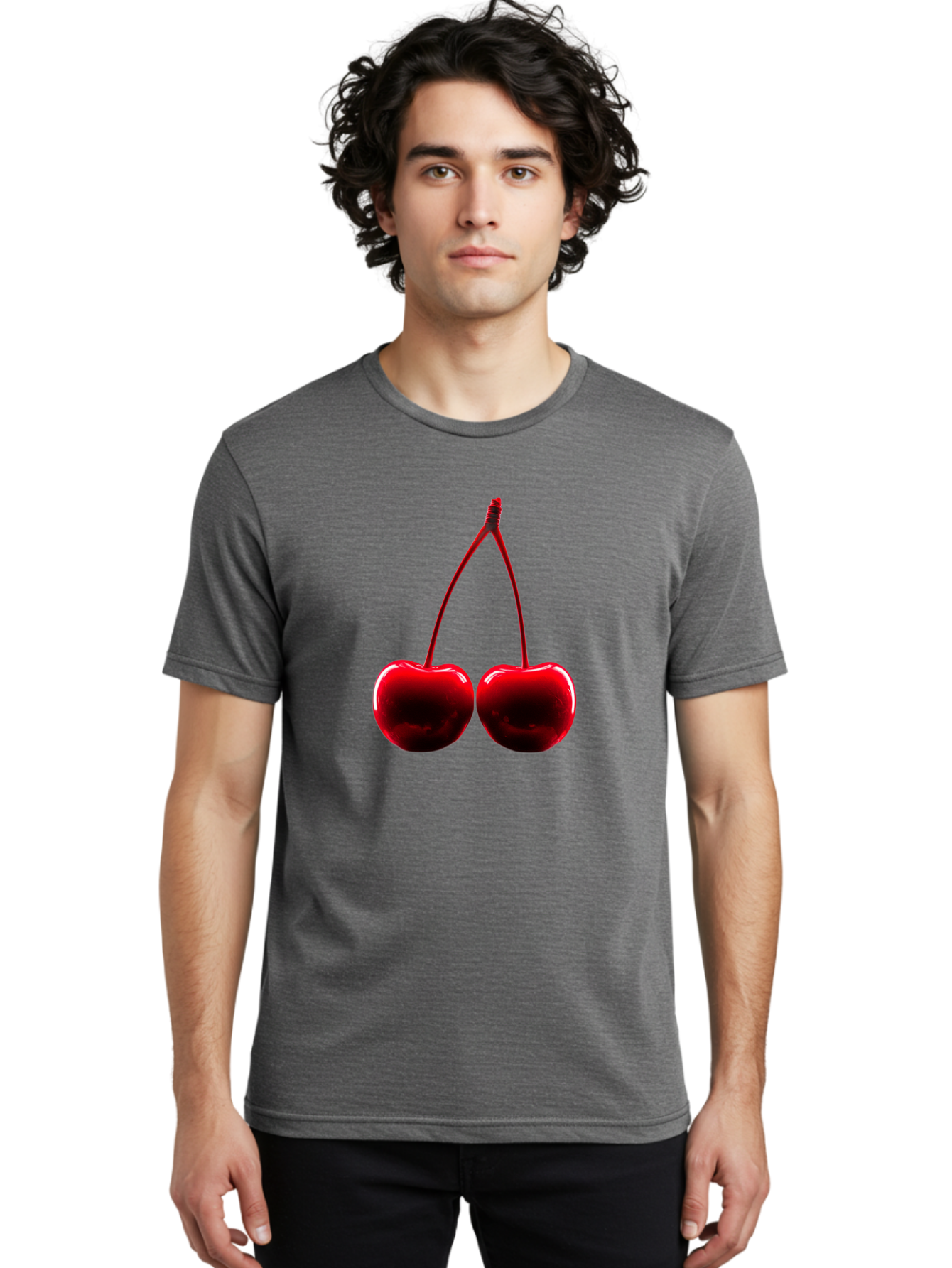 Two-Cherries-3 Men'S Graphic Tee, 100% Cotton, Comfortable Casual Summer Wear, Machine Washable, Vintage Camera, Old Camera, Antique Camera, Black Camera, Classic Photography, Photography Equipment, Nostalgic Device, Film Camera, Camera Art Bal534