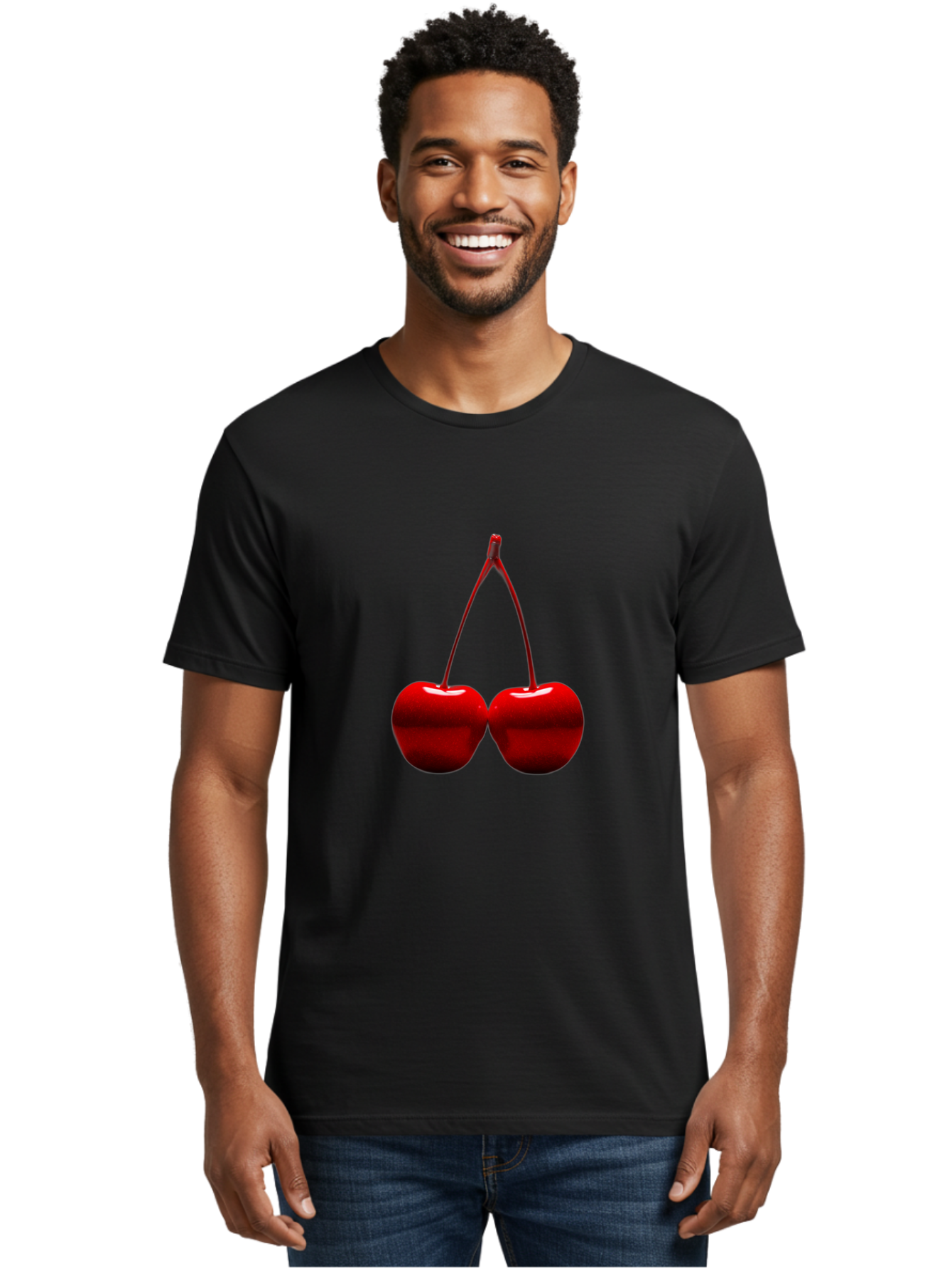 Two-Cherries-4 Men'S Graphic Tee, 100% Cotton, Comfortable Casual Summer Wear, Machine Washable, Vintage Camera, Old Camera, Antique Camera, Black Camera, Classic Photography, Photography Equipment, Nostalgic Device, Film Camera, Camera Art Bal535