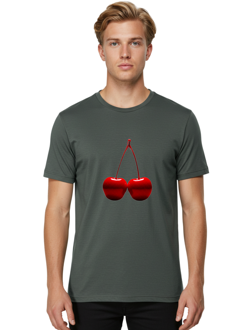 Two-Cherries-4 Men'S Graphic Tee, 100% Cotton, Comfortable Casual Summer Wear, Machine Washable, Vintage Camera, Old Camera, Antique Camera, Black Camera, Classic Photography, Photography Equipment, Nostalgic Device, Film Camera, Camera Art Bal535