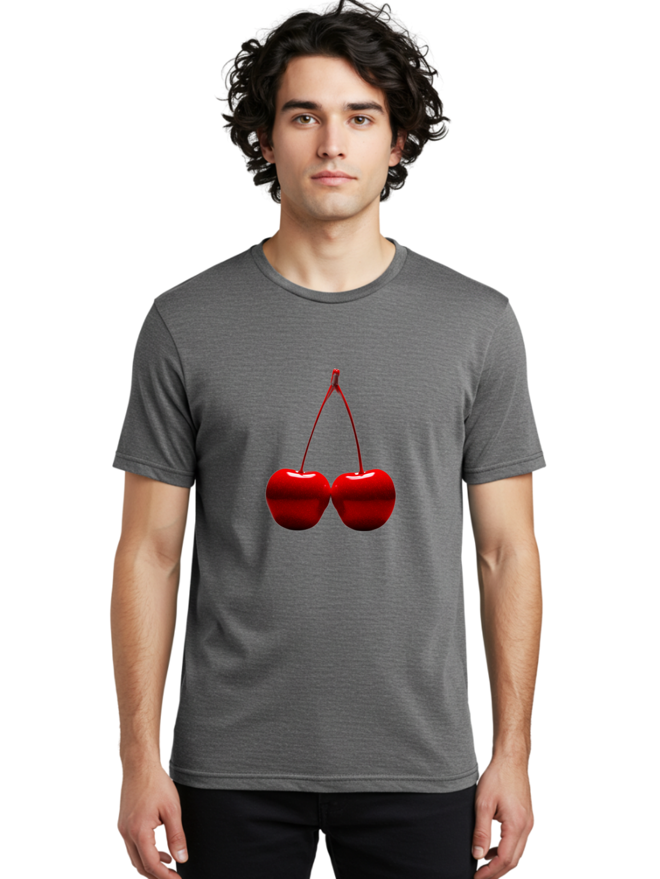 Two-Cherries-4 Men'S Graphic Tee, 100% Cotton, Comfortable Casual Summer Wear, Machine Washable, Vintage Camera, Old Camera, Antique Camera, Black Camera, Classic Photography, Photography Equipment, Nostalgic Device, Film Camera, Camera Art Bal535