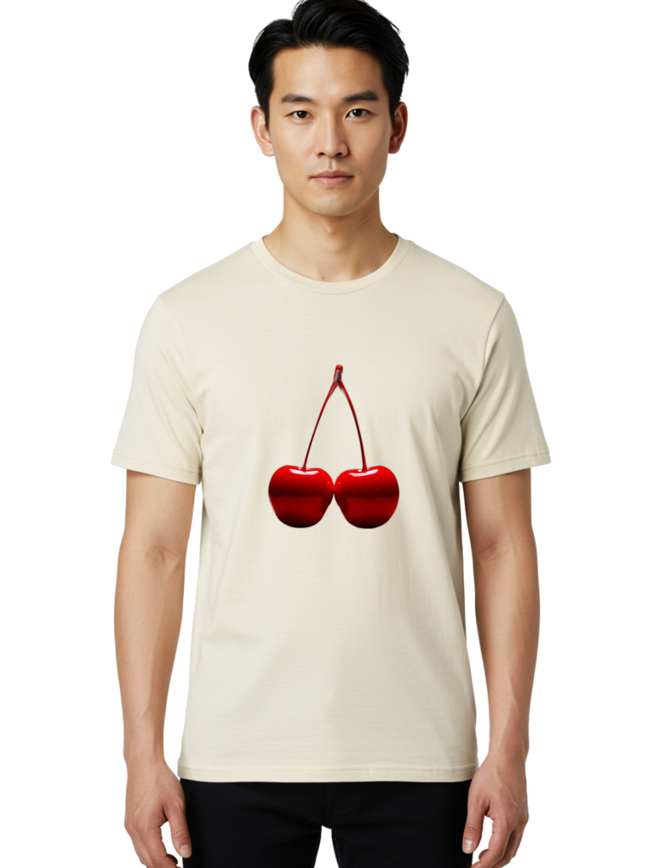 Two-Cherries-4 Men'S Graphic Tee, 100% Cotton, Comfortable Casual Summer Wear, Machine Washable, Vintage Camera, Old Camera, Antique Camera, Black Camera, Classic Photography, Photography Equipment, Nostalgic Device, Film Camera, Camera Art Bal535
