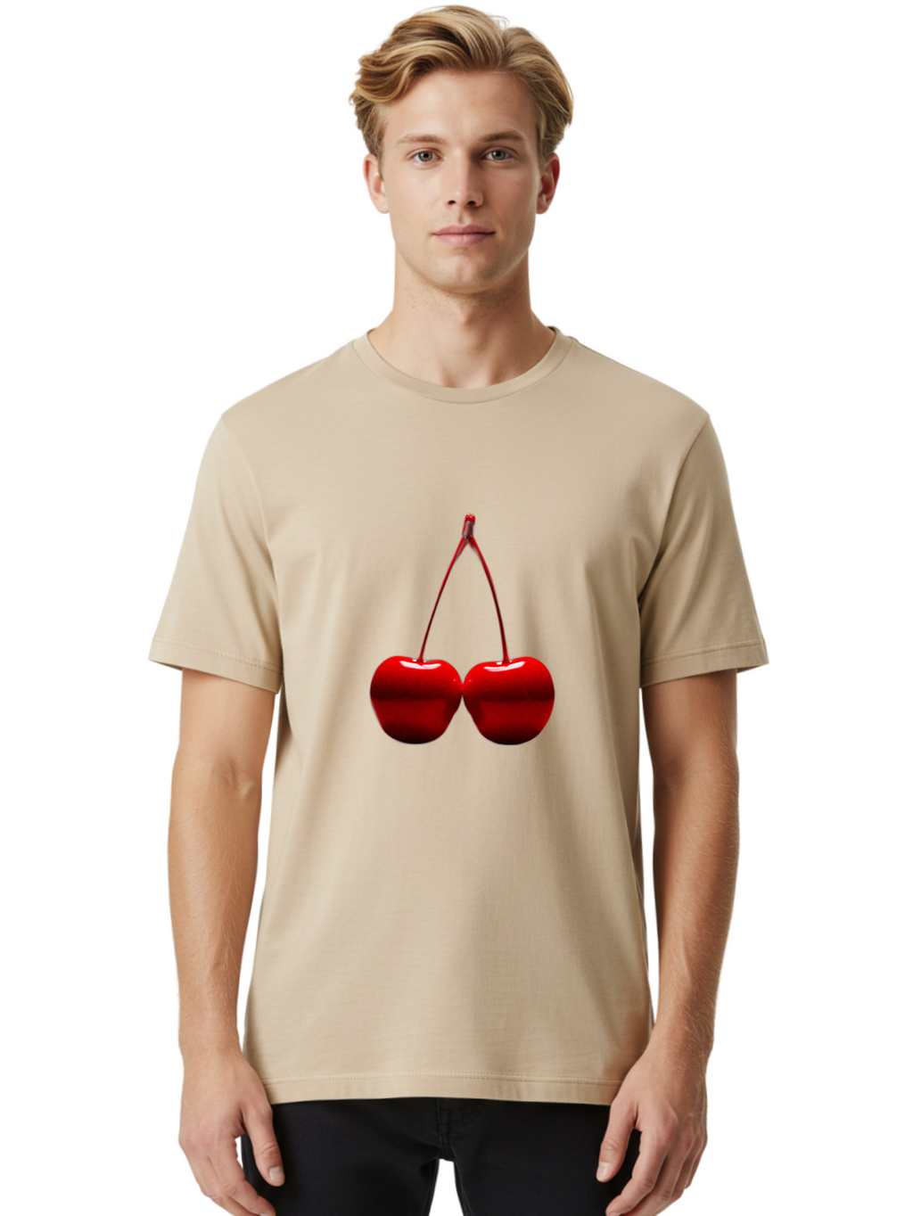 Two-Cherries-4 Men'S Graphic Tee, 100% Cotton, Comfortable Casual Summer Wear, Machine Washable, Vintage Camera, Old Camera, Antique Camera, Black Camera, Classic Photography, Photography Equipment, Nostalgic Device, Film Camera, Camera Art Bal535