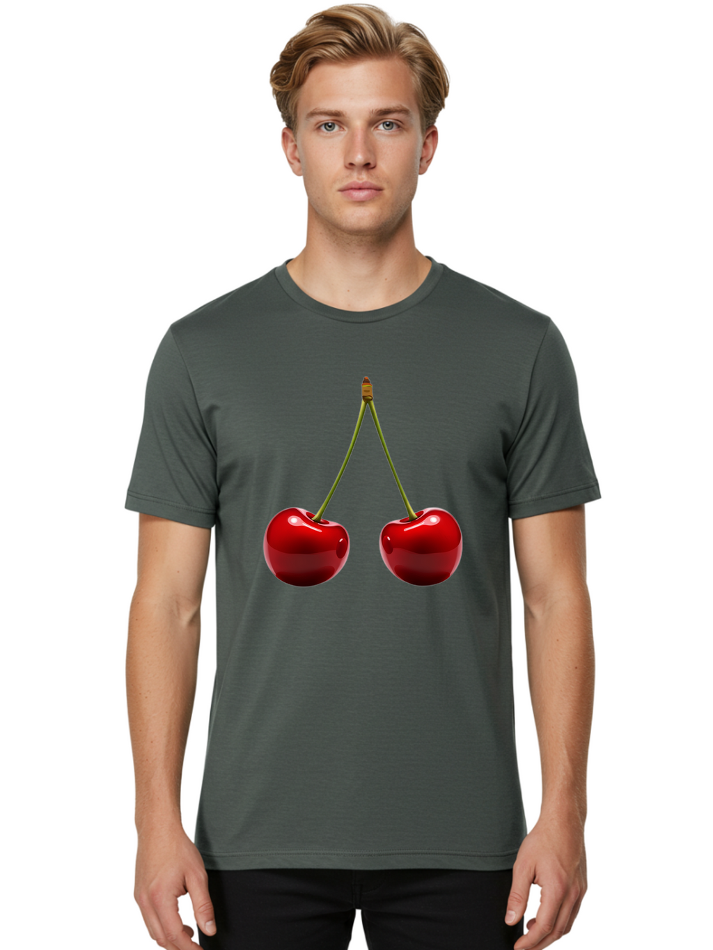 Two-Cherries-5 Men'S Graphic Tee, 100% Cotton, Comfortable Casual Summer Wear, Machine Washable, Vintage Camera, Old Camera, Antique Camera, Black Camera, Classic Photography, Photography Equipment, Nostalgic Device, Film Camera, Camera Art Bal536