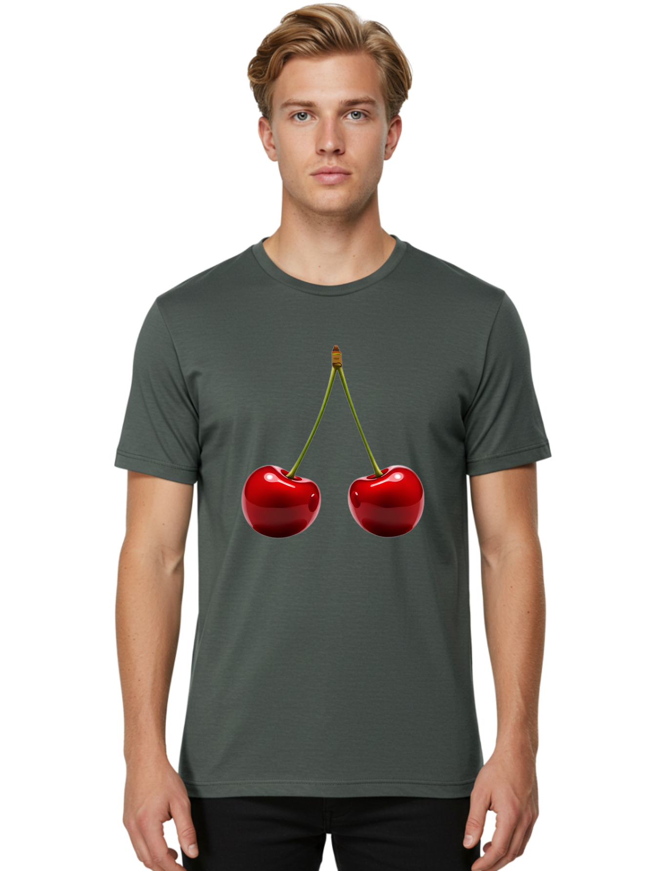 Two-Cherries-5 Men'S Graphic Tee, 100% Cotton, Comfortable Casual Summer Wear, Machine Washable, Vintage Camera, Old Camera, Antique Camera, Black Camera, Classic Photography, Photography Equipment, Nostalgic Device, Film Camera, Camera Art Bal536