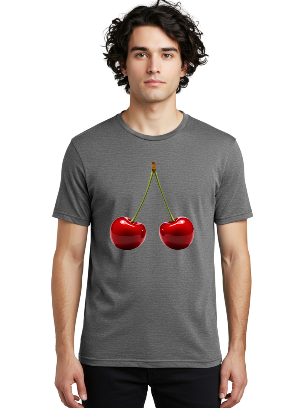 Two-Cherries-5 Men'S Graphic Tee, 100% Cotton, Comfortable Casual Summer Wear, Machine Washable, Vintage Camera, Old Camera, Antique Camera, Black Camera, Classic Photography, Photography Equipment, Nostalgic Device, Film Camera, Camera Art Bal536