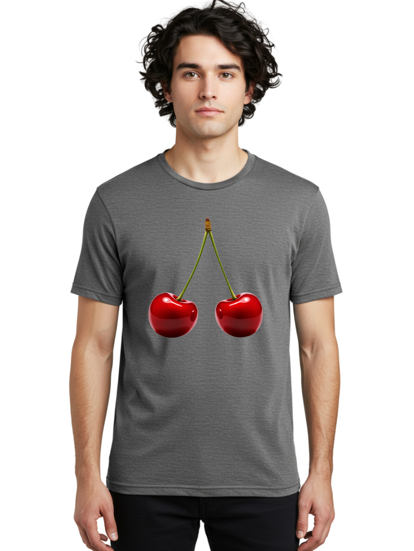 Two-Cherries-5 Men'S Graphic Tee, 100% Cotton, Comfortable Casual Summer Wear, Machine Washable, Vintage Camera, Old Camera, Antique Camera, Black Camera, Classic Photography, Photography Equipment, Nostalgic Device, Film Camera, Camera Art Bal536