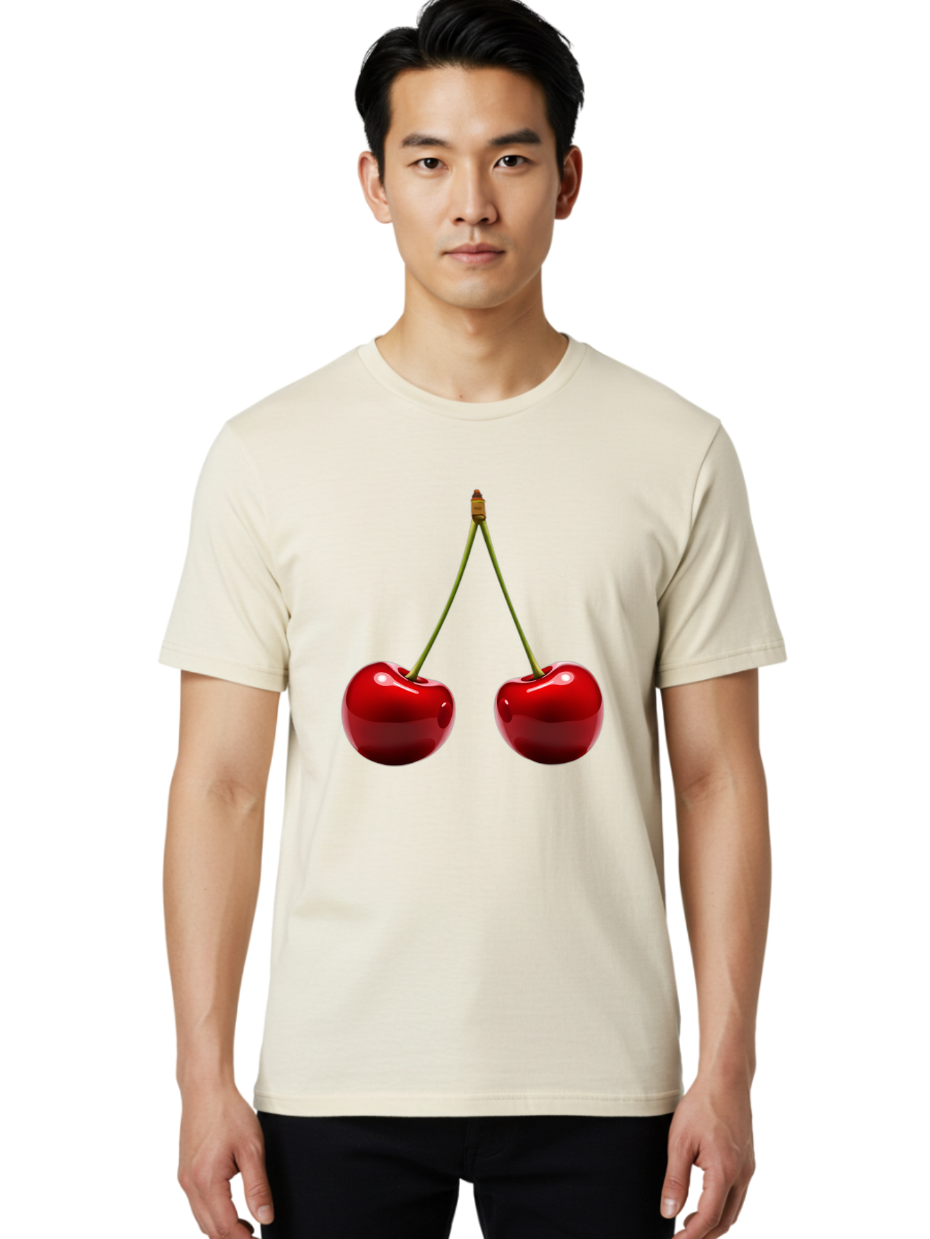 Two-Cherries-5 Men'S Graphic Tee, 100% Cotton, Comfortable Casual Summer Wear, Machine Washable, Vintage Camera, Old Camera, Antique Camera, Black Camera, Classic Photography, Photography Equipment, Nostalgic Device, Film Camera, Camera Art Bal536