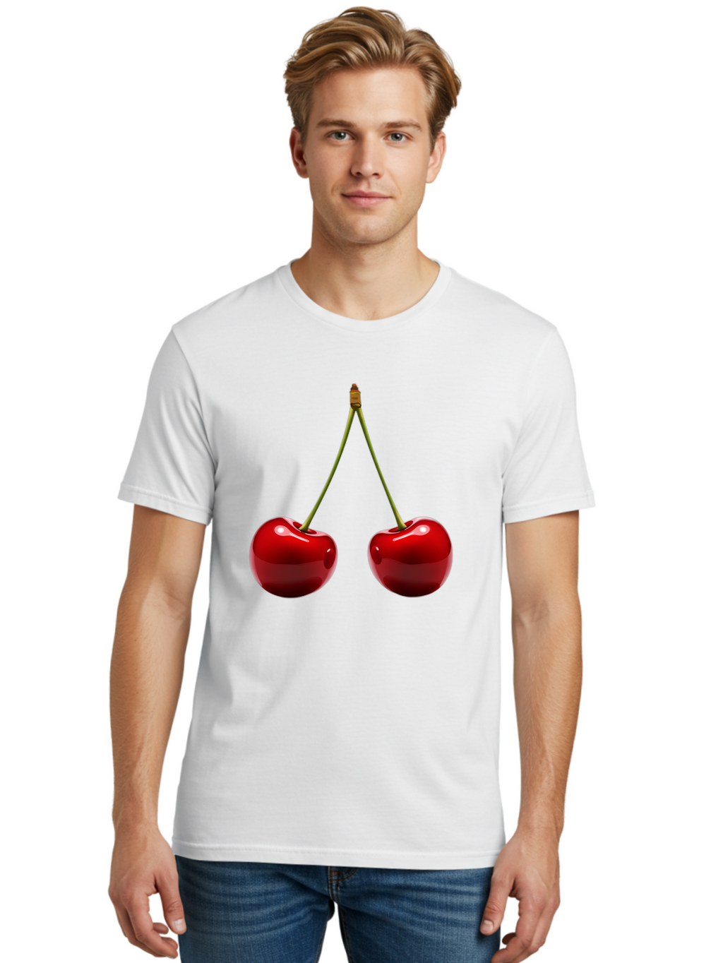 Two-Cherries-5 Men'S Graphic Tee, 100% Cotton, Comfortable Casual Summer Wear, Machine Washable, Vintage Camera, Old Camera, Antique Camera, Black Camera, Classic Photography, Photography Equipment, Nostalgic Device, Film Camera, Camera Art Bal536