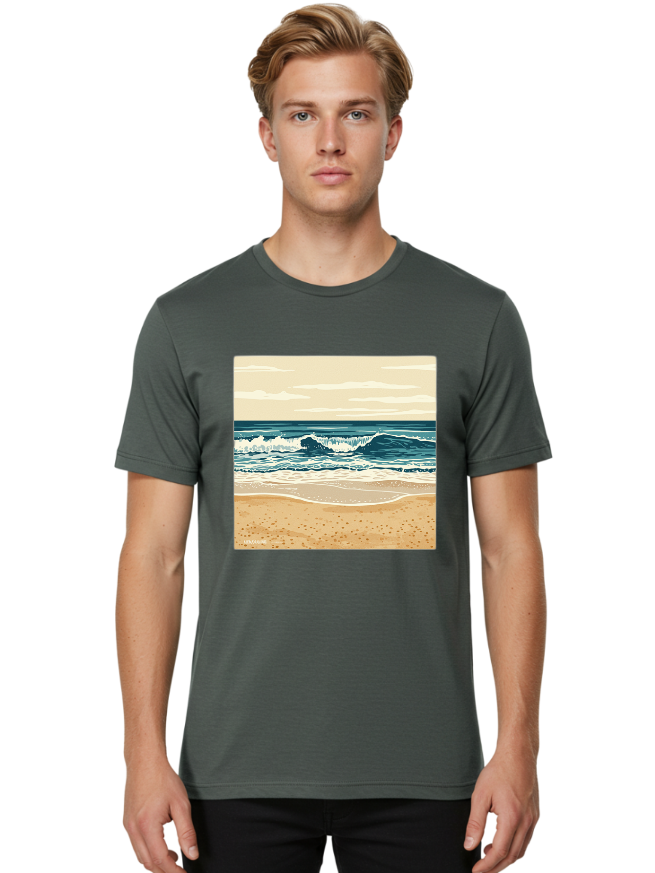 Unplugged-Beach-Scene Men'S Graphic Tee, 100% Cotton, Comfortable Casual Summer Wear, Machine Washable, Vintage Camera, Old Camera, Antique Camera, Black Camera, Classic Photography, Photography Equipment, Nostalgic Device, Film Camera, Bal551