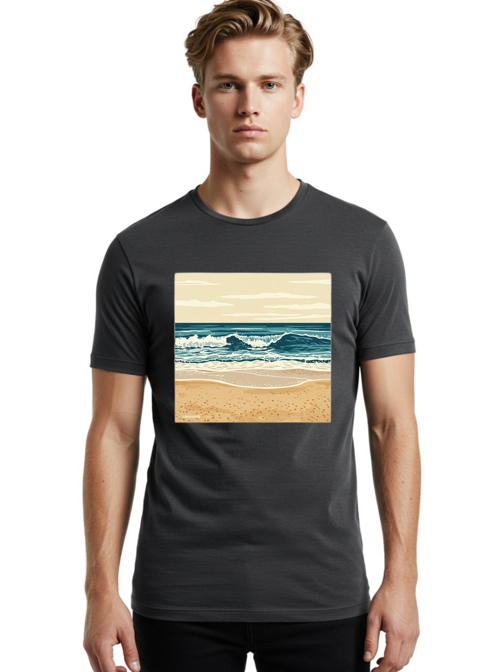 Unplugged-Beach-Scene Men'S Graphic Tee, 100% Cotton, Comfortable Casual Summer Wear, Machine Washable, Vintage Camera, Old Camera, Antique Camera, Black Camera, Classic Photography, Photography Equipment, Nostalgic Device, Film Camera, Bal551