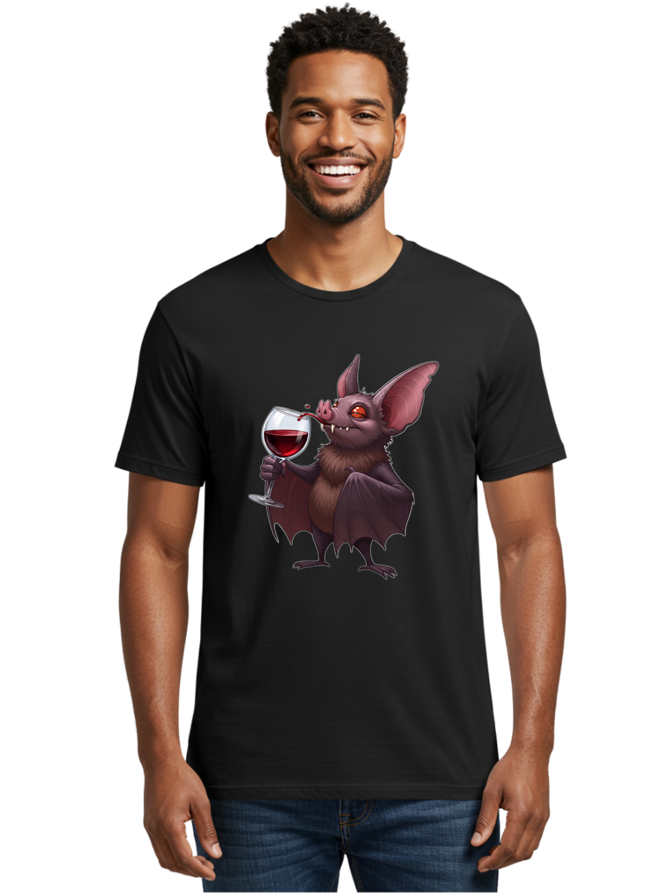 Vampire-Bat-Drinking-Wine Men'S Graphic Tee, 100% Cotton, Comfortable Casual Summer Wear, Machine Washable, Vintage Camera, Old Camera, Antique Camera, Black Camera, Classic Photography, Photography Equipment, Nostalgic Device, Film Camera, Bal553