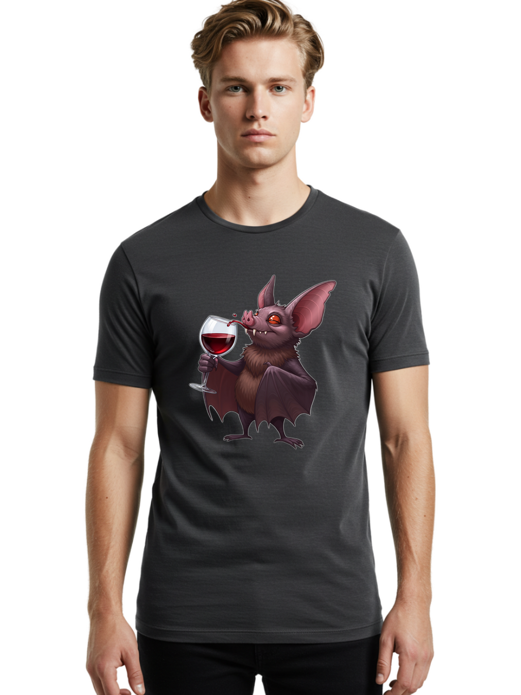 Vampire-Bat-Drinking-Wine Men'S Graphic Tee, 100% Cotton, Comfortable Casual Summer Wear, Machine Washable, Vintage Camera, Old Camera, Antique Camera, Black Camera, Classic Photography, Photography Equipment, Nostalgic Device, Film Camera, Bal553