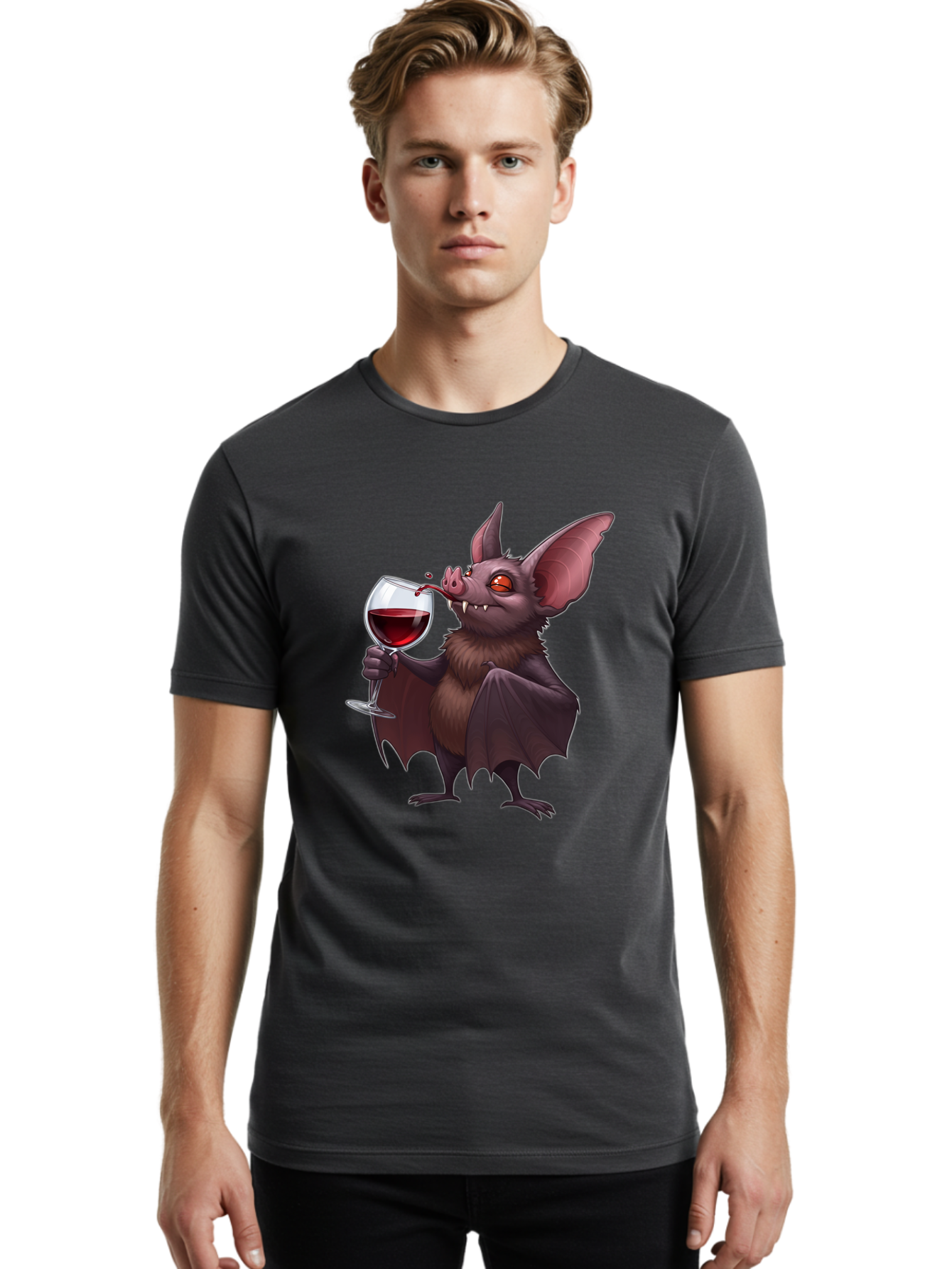 Vampire-Bat-Drinking-Wine Men'S Graphic Tee, 100% Cotton, Comfortable Casual Summer Wear, Machine Washable, Vintage Camera, Old Camera, Antique Camera, Black Camera, Classic Photography, Photography Equipment, Nostalgic Device, Film Camera, Bal553