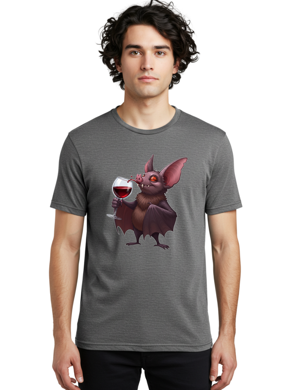 Vampire-Bat-Drinking-Wine Men'S Graphic Tee, 100% Cotton, Comfortable Casual Summer Wear, Machine Washable, Vintage Camera, Old Camera, Antique Camera, Black Camera, Classic Photography, Photography Equipment, Nostalgic Device, Film Camera, Bal553