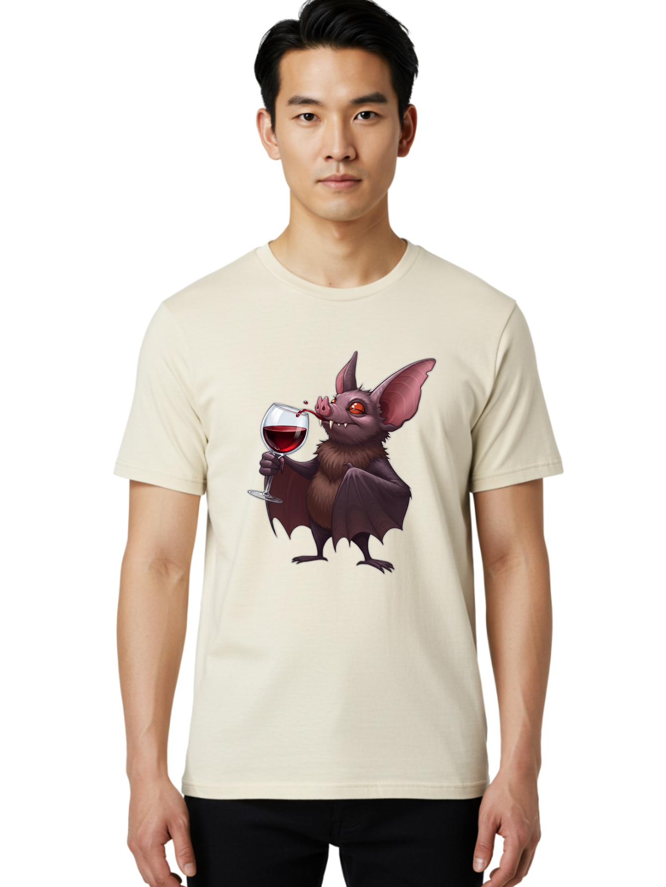 Vampire-Bat-Drinking-Wine Men'S Graphic Tee, 100% Cotton, Comfortable Casual Summer Wear, Machine Washable, Vintage Camera, Old Camera, Antique Camera, Black Camera, Classic Photography, Photography Equipment, Nostalgic Device, Film Camera, Bal553