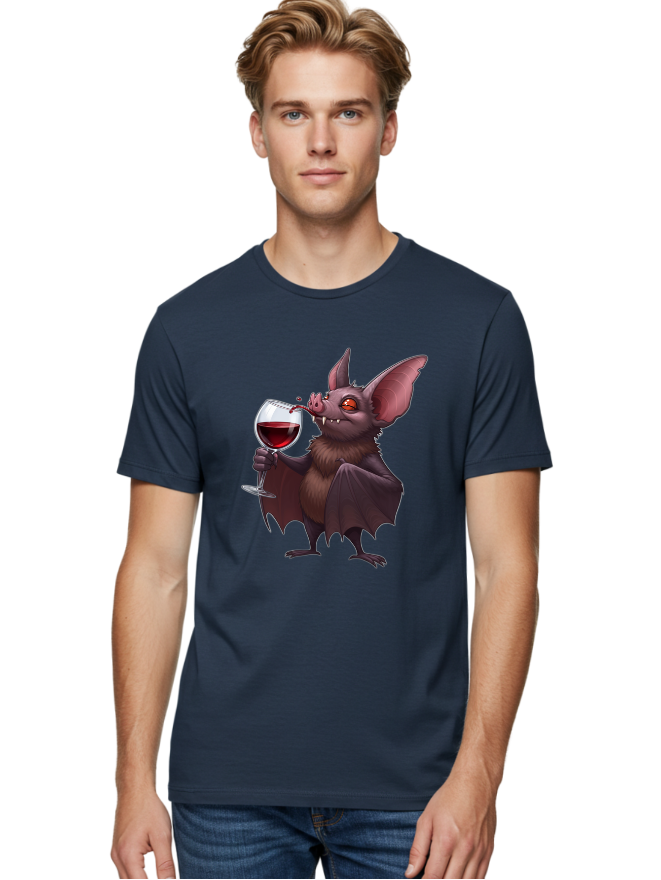 Vampire-Bat-Drinking-Wine Men'S Graphic Tee, 100% Cotton, Comfortable Casual Summer Wear, Machine Washable, Vintage Camera, Old Camera, Antique Camera, Black Camera, Classic Photography, Photography Equipment, Nostalgic Device, Film Camera, Bal553