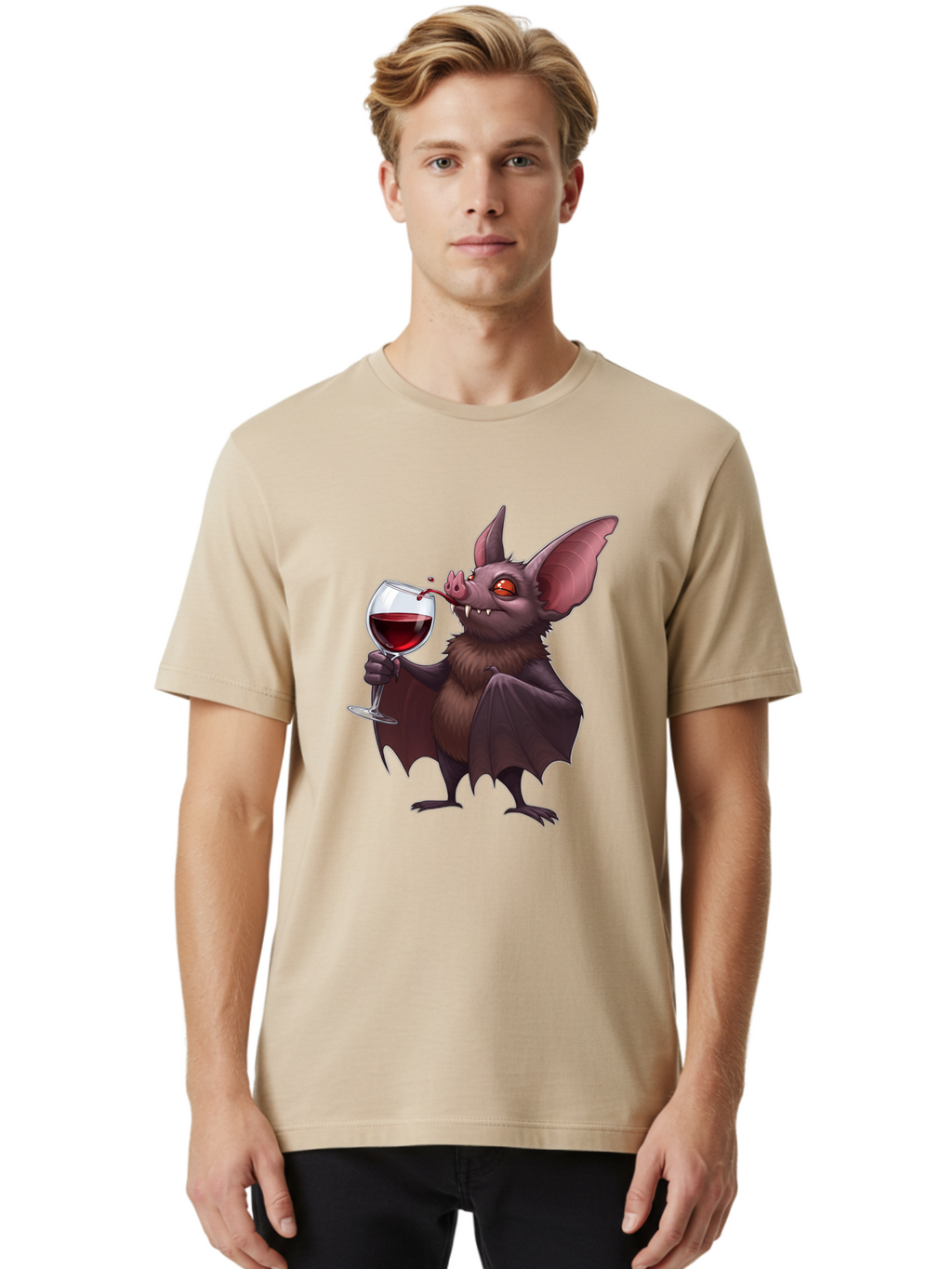 Vampire-Bat-Drinking-Wine Men'S Graphic Tee, 100% Cotton, Comfortable Casual Summer Wear, Machine Washable, Vintage Camera, Old Camera, Antique Camera, Black Camera, Classic Photography, Photography Equipment, Nostalgic Device, Film Camera, Bal553