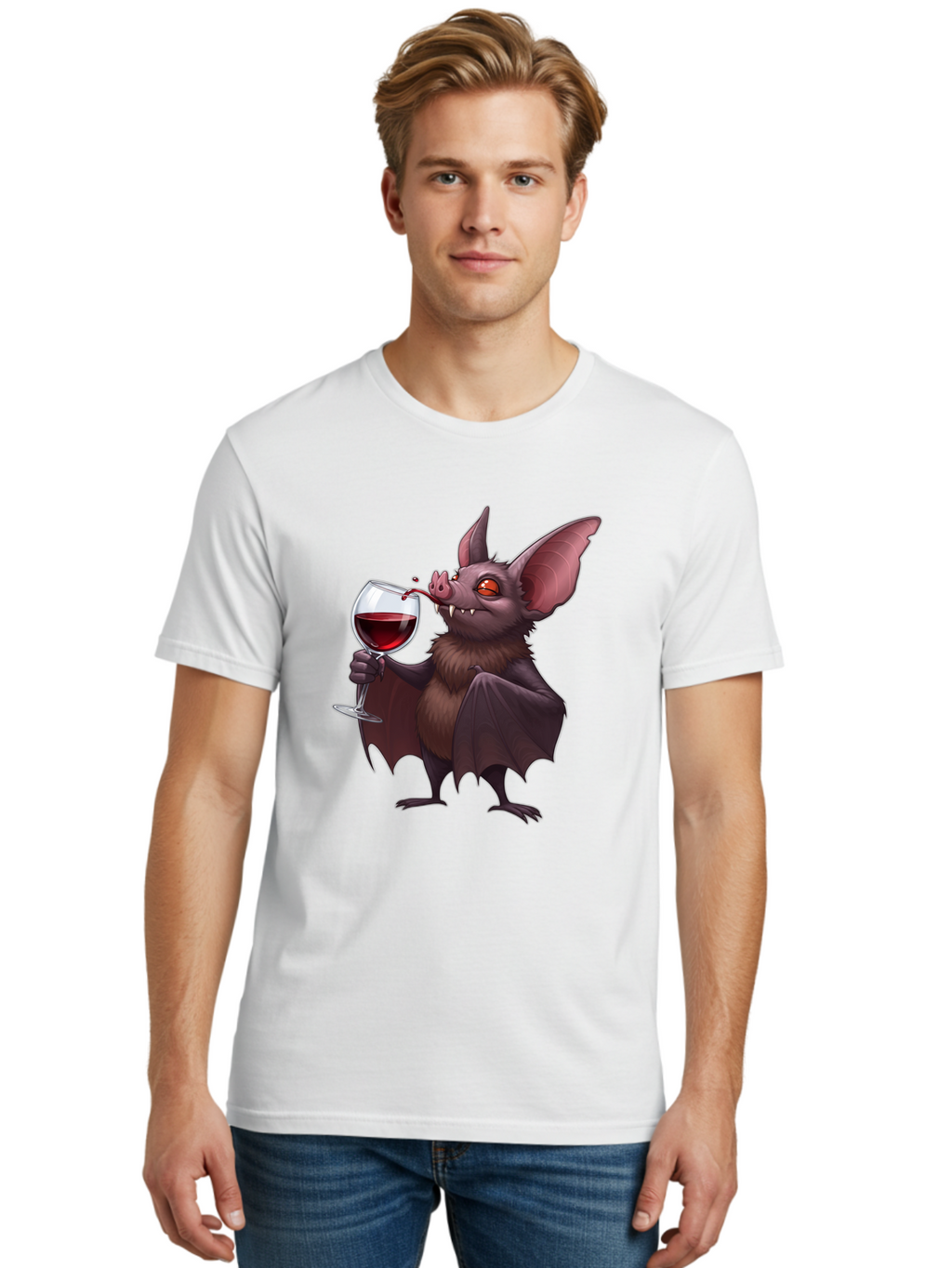 Vampire-Bat-Drinking-Wine Men'S Graphic Tee, 100% Cotton, Comfortable Casual Summer Wear, Machine Washable, Vintage Camera, Old Camera, Antique Camera, Black Camera, Classic Photography, Photography Equipment, Nostalgic Device, Film Camera, Bal553