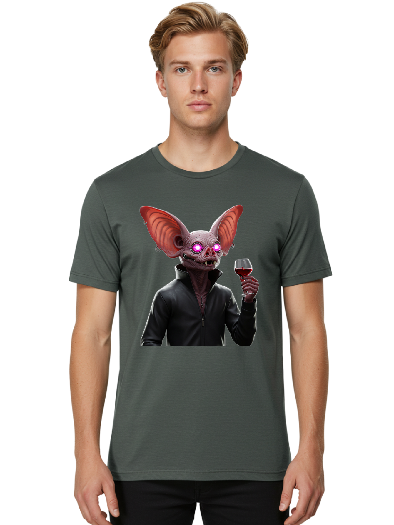 Vampire-Bat-With-Wine Men'S Graphic Tee, 100% Cotton, Comfortable Casual Summer Wear, Machine Washable, Vintage Camera, Old Camera, Antique Camera, Black Camera, Classic Photography, Photography Equipment, Nostalgic Device, Film Camera, Bal557