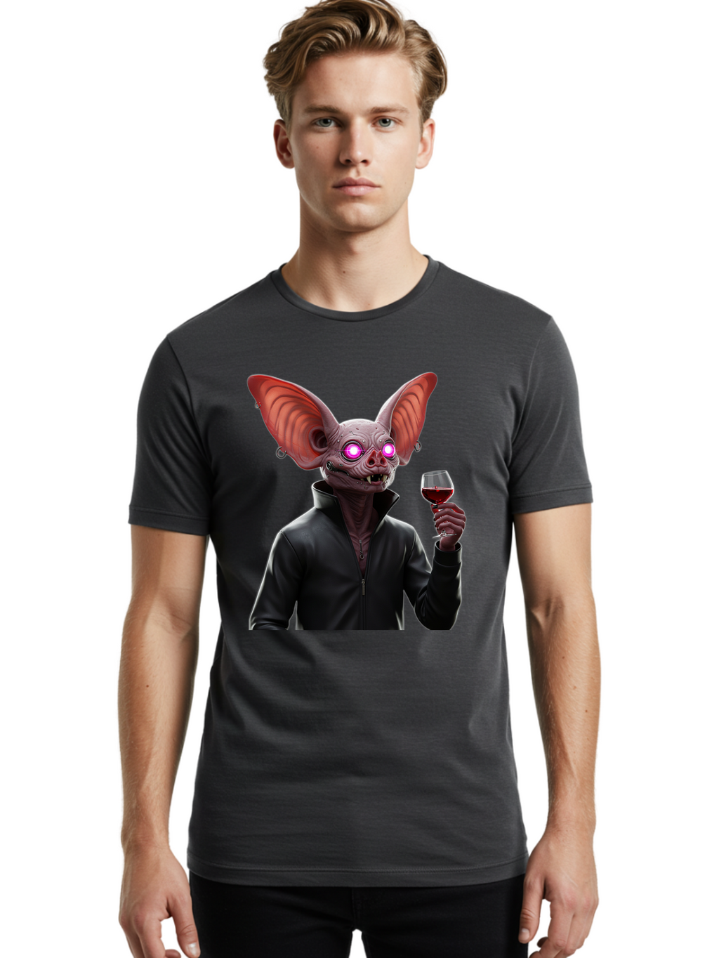 Vampire-Bat-With-Wine Men'S Graphic Tee, 100% Cotton, Comfortable Casual Summer Wear, Machine Washable, Vintage Camera, Old Camera, Antique Camera, Black Camera, Classic Photography, Photography Equipment, Nostalgic Device, Film Camera, Bal557