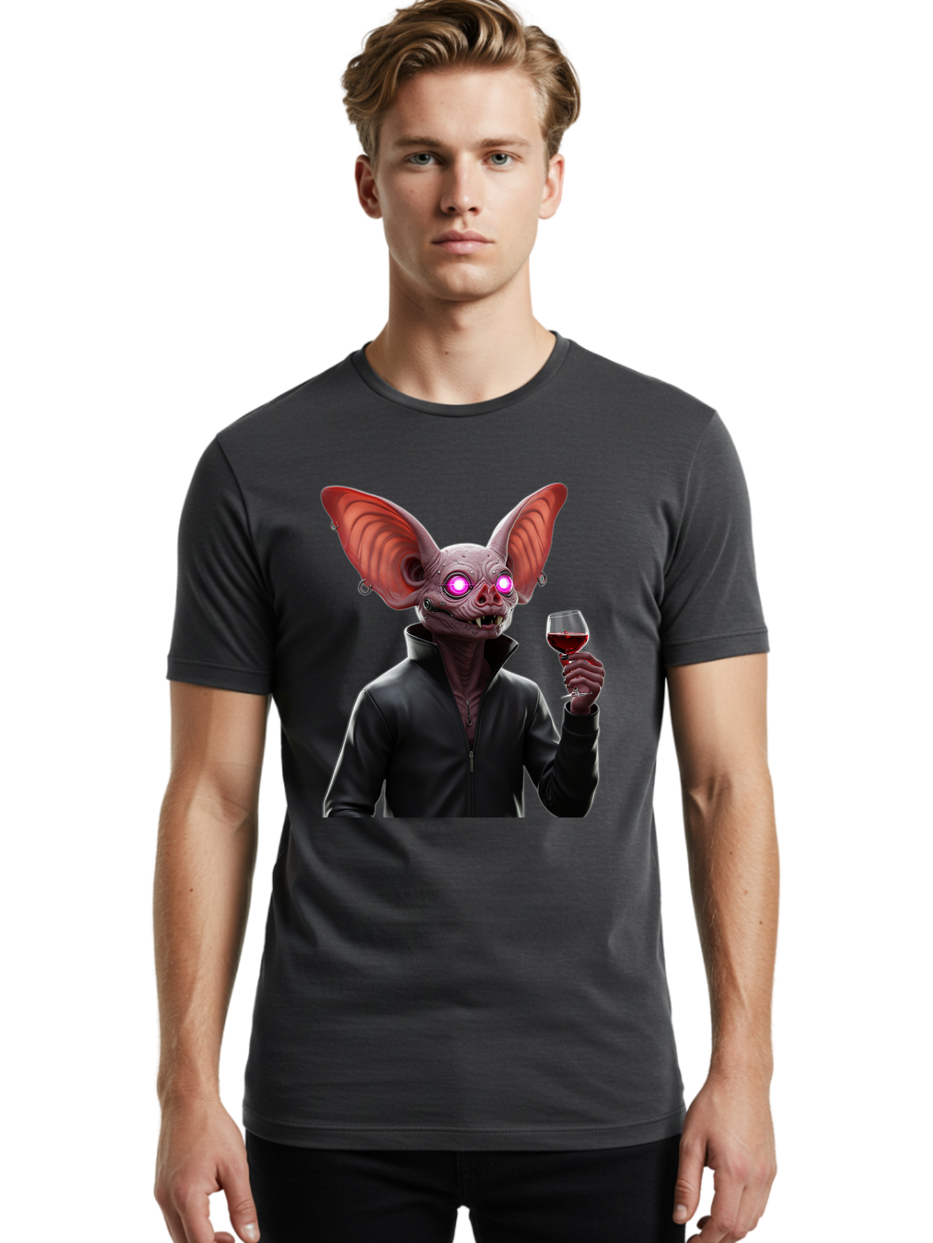 Vampire-Bat-With-Wine Men'S Graphic Tee, 100% Cotton, Comfortable Casual Summer Wear, Machine Washable, Vintage Camera, Old Camera, Antique Camera, Black Camera, Classic Photography, Photography Equipment, Nostalgic Device, Film Camera, Bal557
