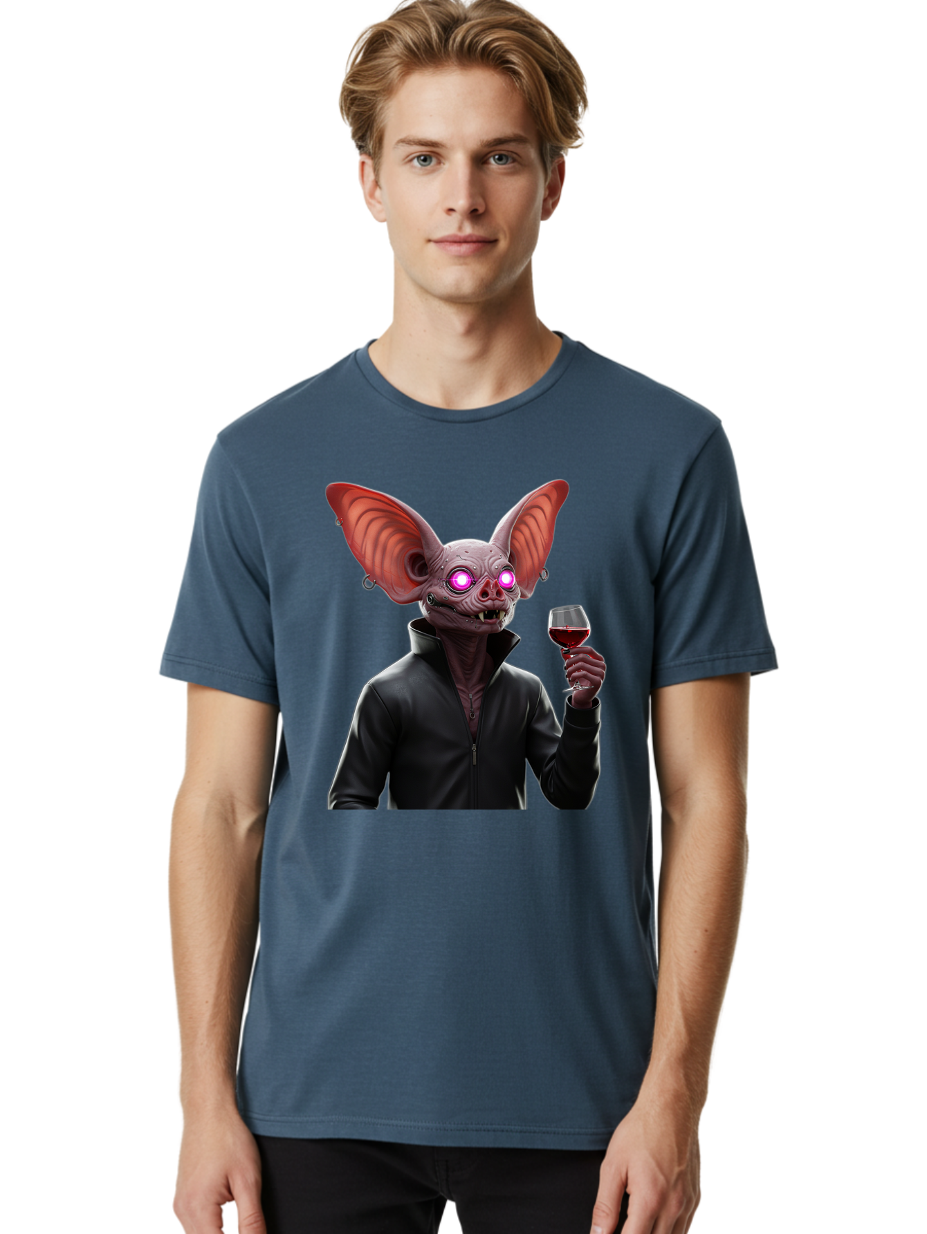 Vampire-Bat-With-Wine Men'S Graphic Tee, 100% Cotton, Comfortable Casual Summer Wear, Machine Washable, Vintage Camera, Old Camera, Antique Camera, Black Camera, Classic Photography, Photography Equipment, Nostalgic Device, Film Camera, Bal557