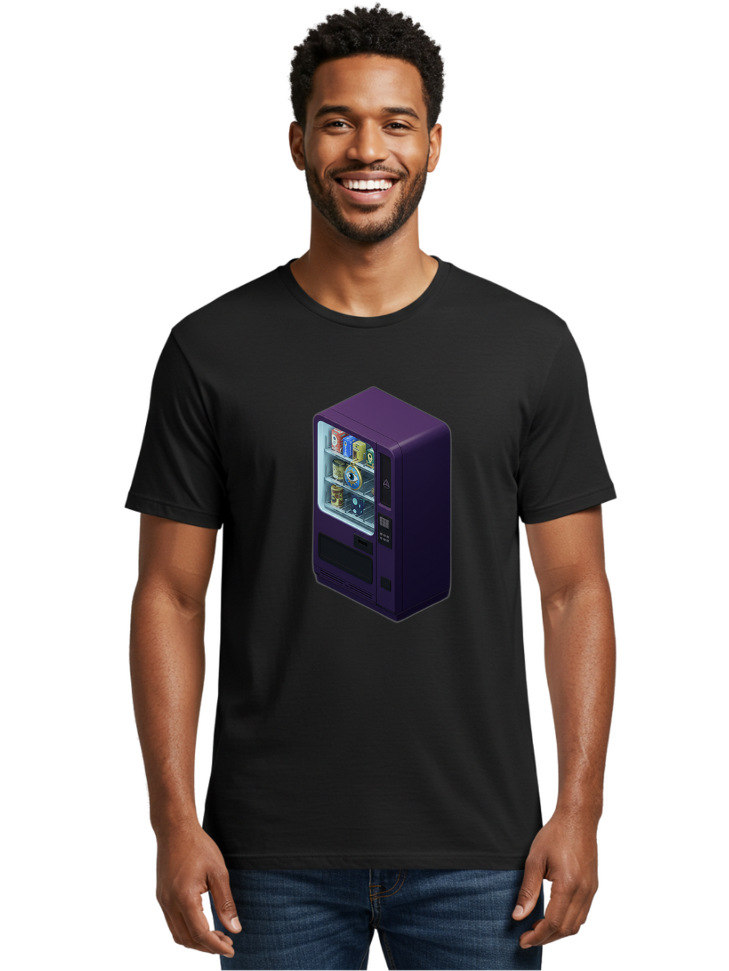 Vending-Machine-1 Men'S Graphic Tee, 100% Cotton, Comfortable Casual Summer Wear, Machine Washable, Vintage Camera, Old Camera, Antique Camera, Black Camera, Classic Photography, Photography Equipment, Nostalgic Device, Film Camera, Camera Art Bal559