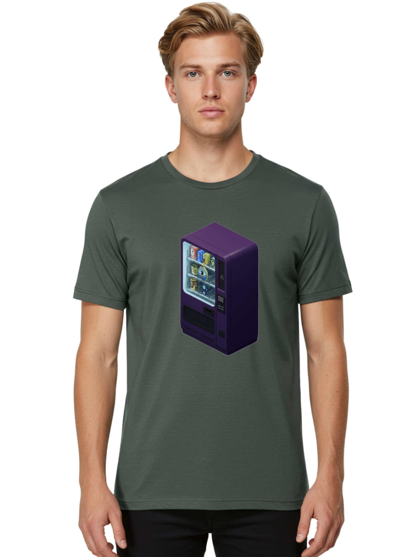 Vending-Machine-1 Men'S Graphic Tee, 100% Cotton, Comfortable Casual Summer Wear, Machine Washable, Vintage Camera, Old Camera, Antique Camera, Black Camera, Classic Photography, Photography Equipment, Nostalgic Device, Film Camera, Camera Art Bal559