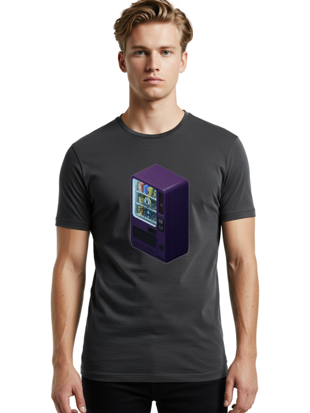 Vending-Machine-1 Men'S Graphic Tee, 100% Cotton, Comfortable Casual Summer Wear, Machine Washable, Vintage Camera, Old Camera, Antique Camera, Black Camera, Classic Photography, Photography Equipment, Nostalgic Device, Film Camera, Camera Art Bal559