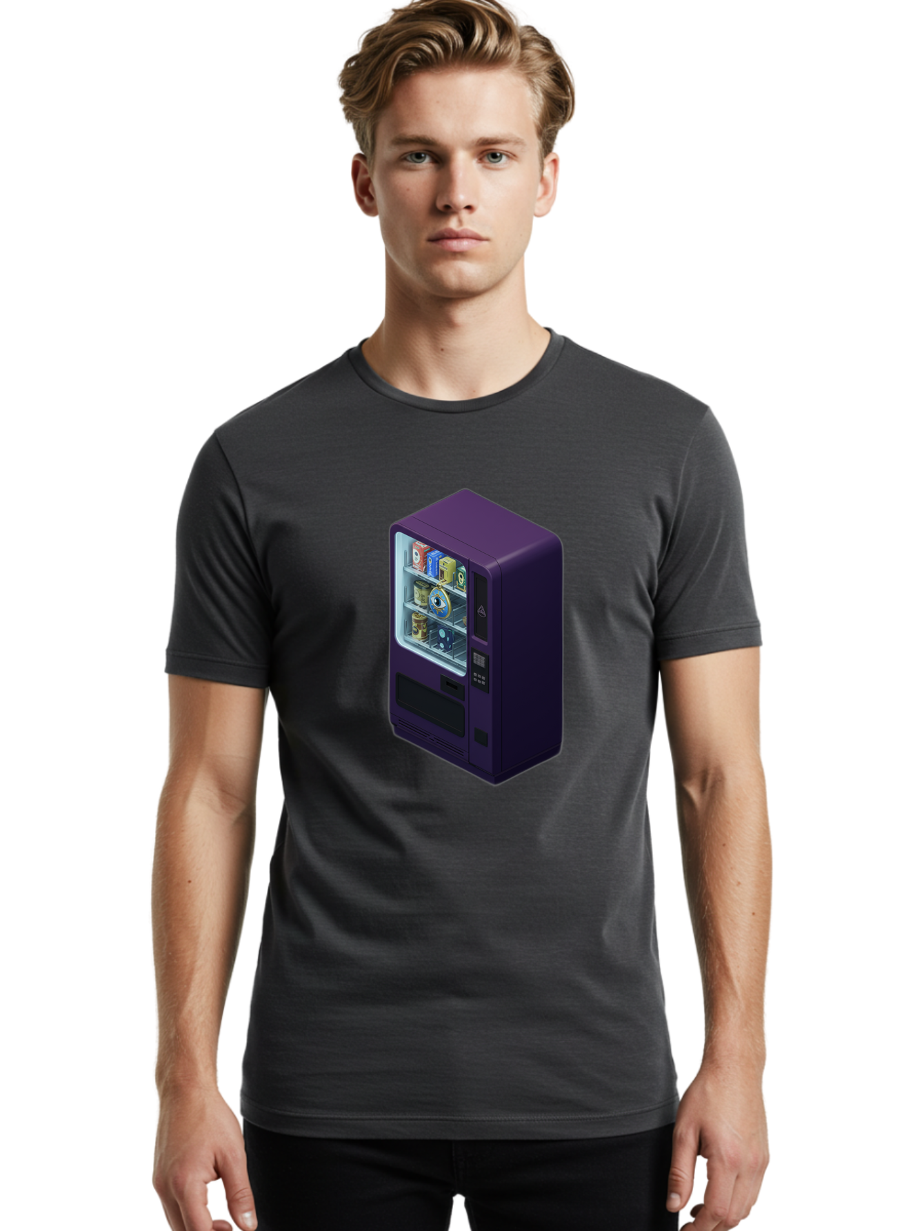 Vending-Machine-1 Men'S Graphic Tee, 100% Cotton, Comfortable Casual Summer Wear, Machine Washable, Vintage Camera, Old Camera, Antique Camera, Black Camera, Classic Photography, Photography Equipment, Nostalgic Device, Film Camera, Camera Art Bal559