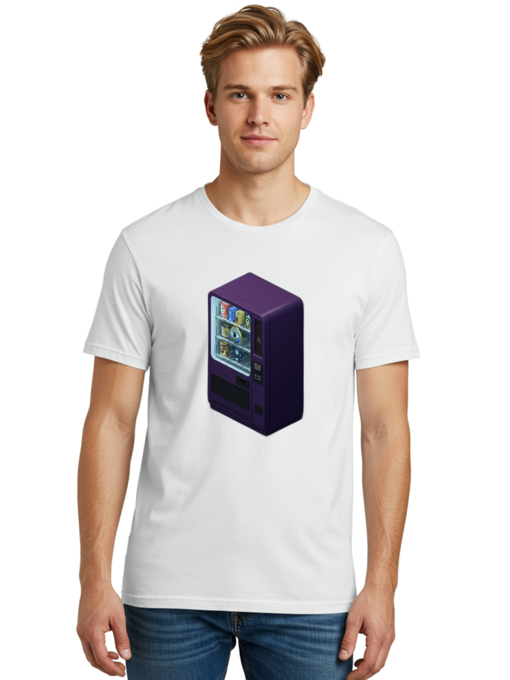 Vending-Machine-1 Men'S Graphic Tee, 100% Cotton, Comfortable Casual Summer Wear, Machine Washable, Vintage Camera, Old Camera, Antique Camera, Black Camera, Classic Photography, Photography Equipment, Nostalgic Device, Film Camera, Camera Art Bal559