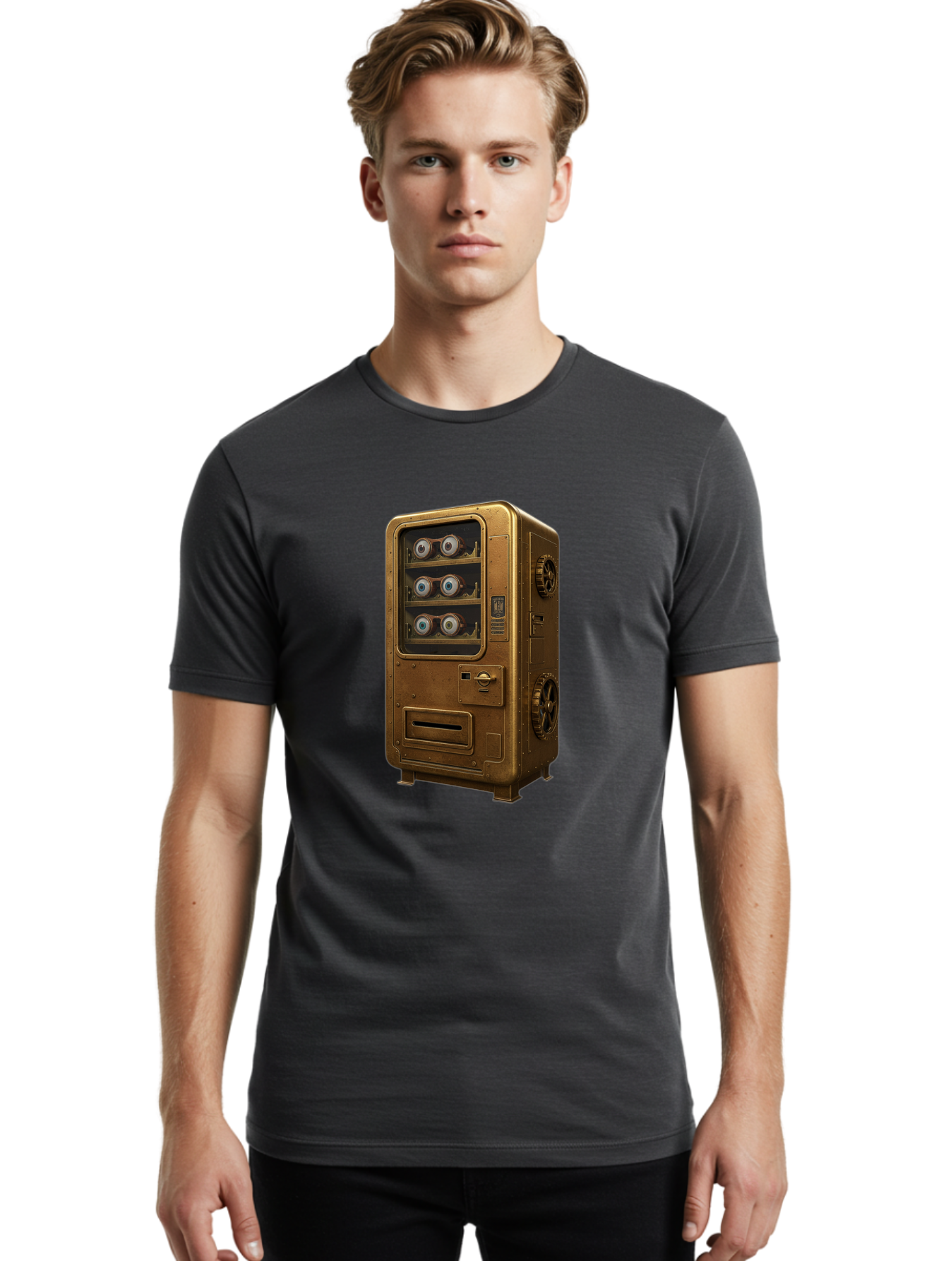 Vending-Machine-3 Men'S Graphic Tee, 100% Cotton, Comfortable Casual Summer Wear, Machine Washable, Vintage Camera, Old Camera, Antique Camera, Black Camera, Classic Photography, Photography Equipment, Nostalgic Device, Film Camera, Camera Art Bal561