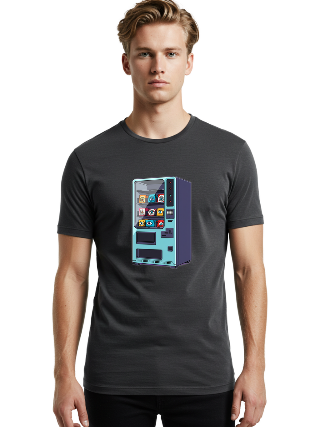 Vending-Machine-5 Men'S Graphic Tee, 100% Cotton, Comfortable Casual Summer Wear, Machine Washable, Vintage Camera, Old Camera, Antique Camera, Black Camera, Classic Photography, Photography Equipment, Nostalgic Device, Film Camera, Camera Art Bal563