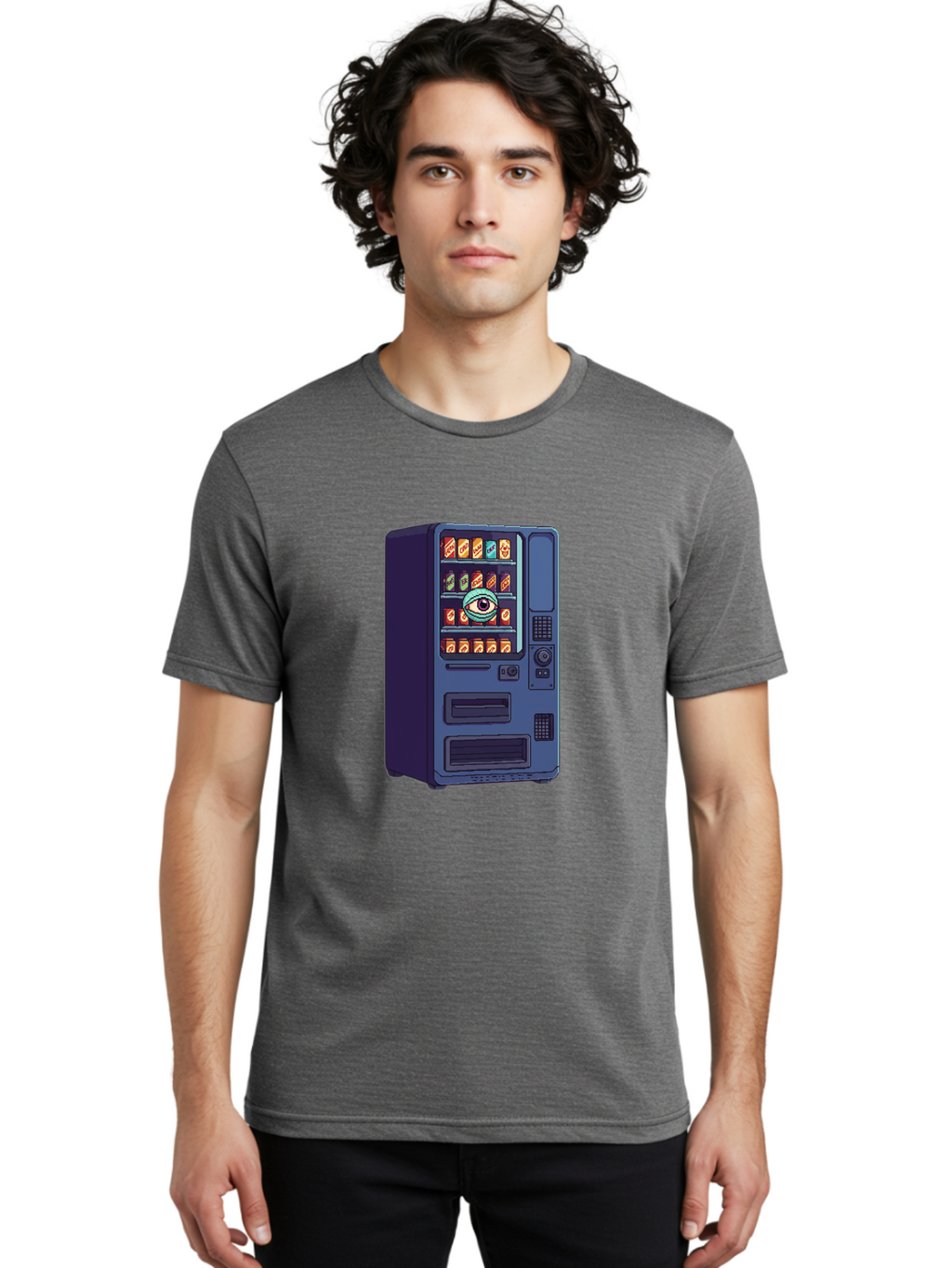 Vending-Machine-With-Eye Men'S Graphic Tee, 100% Cotton, Comfortable Casual Summer Wear, Machine Washable, Vintage Camera, Old Camera, Antique Camera, Black Camera, Classic Photography, Photography Equipment, Nostalgic Device, Film Camera, Bal565