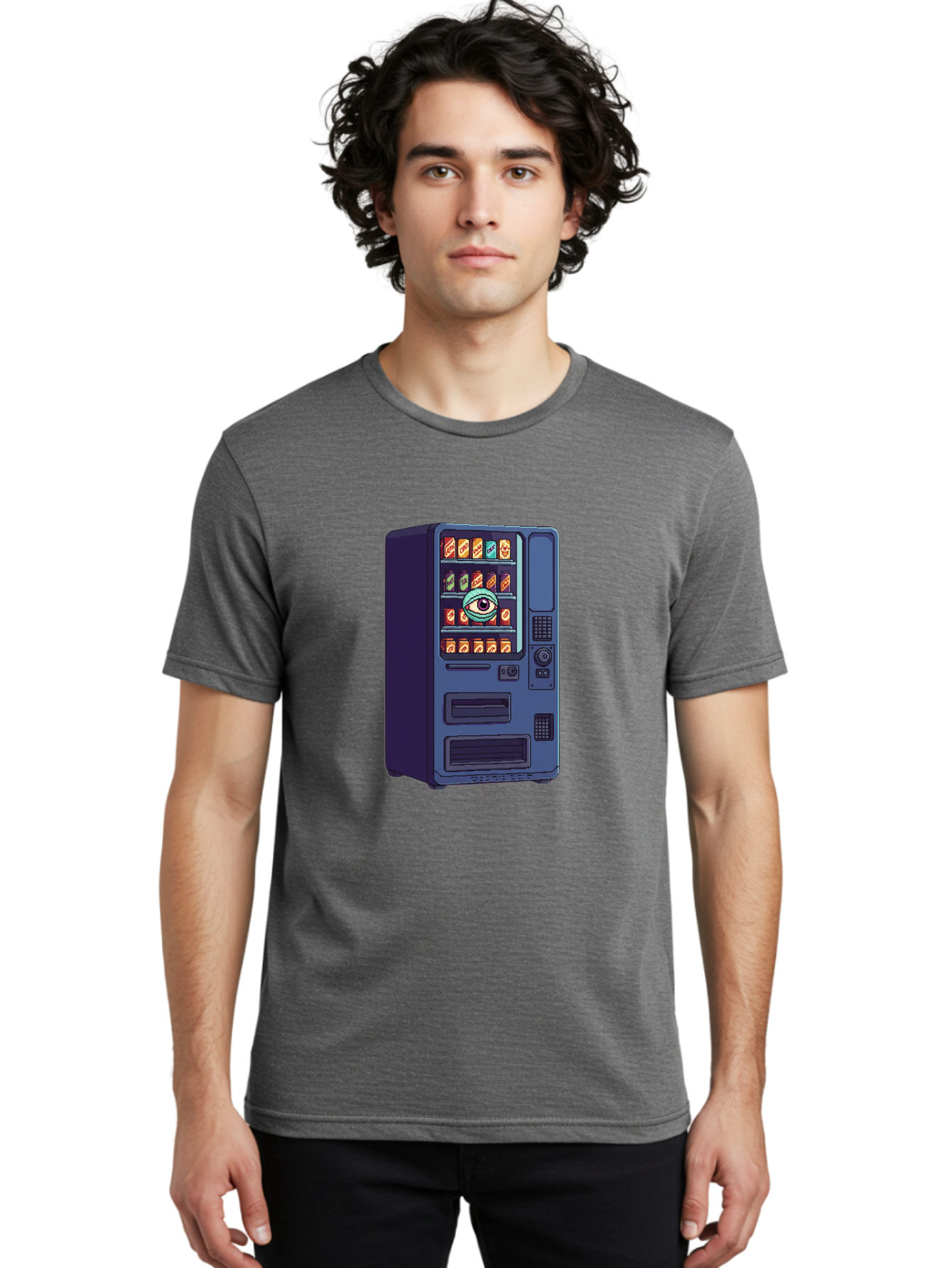 Vending-Machine-With-Eye Men'S Graphic Tee, 100% Cotton, Comfortable Casual Summer Wear, Machine Washable, Vintage Camera, Old Camera, Antique Camera, Black Camera, Classic Photography, Photography Equipment, Nostalgic Device, Film Camera, Bal565
